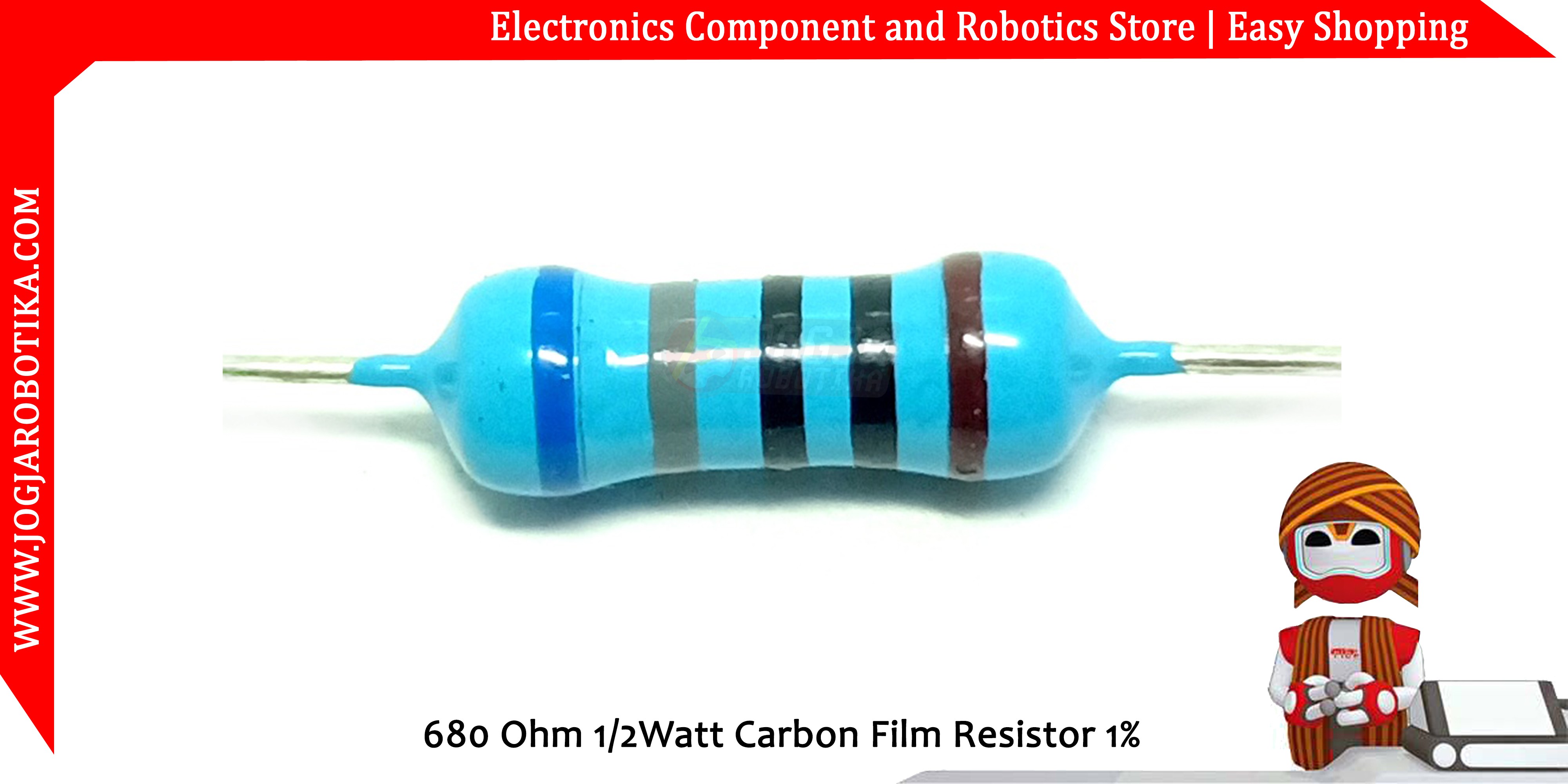 680 Ohm 1/2Watt Metal Film Resistor 1%