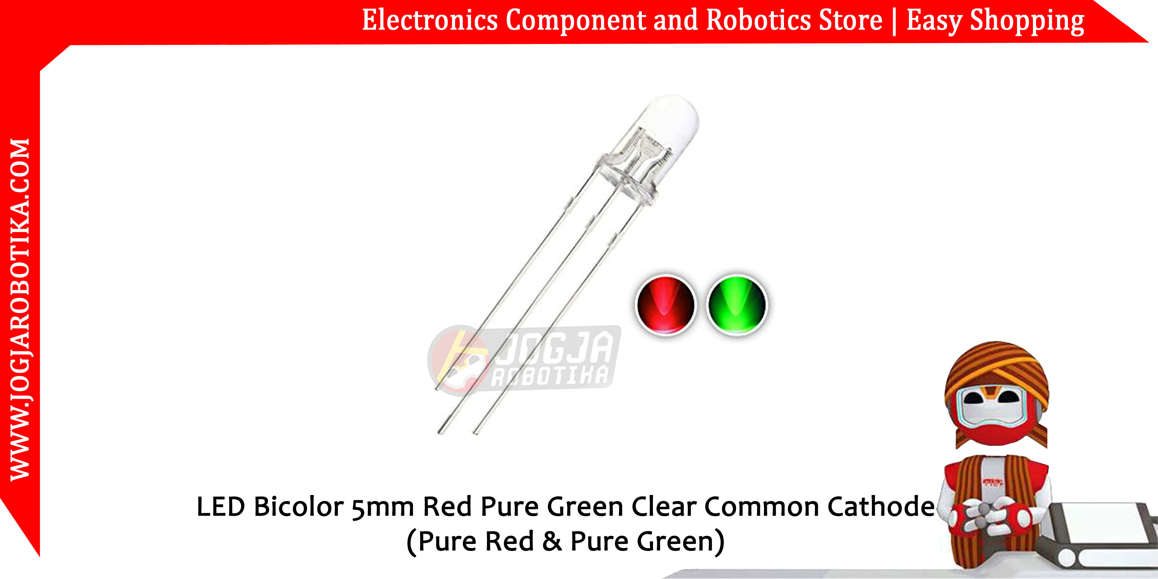 LED Bicolor 5mm Red Green Clear Common Cathode (Pure Red Pure Green)