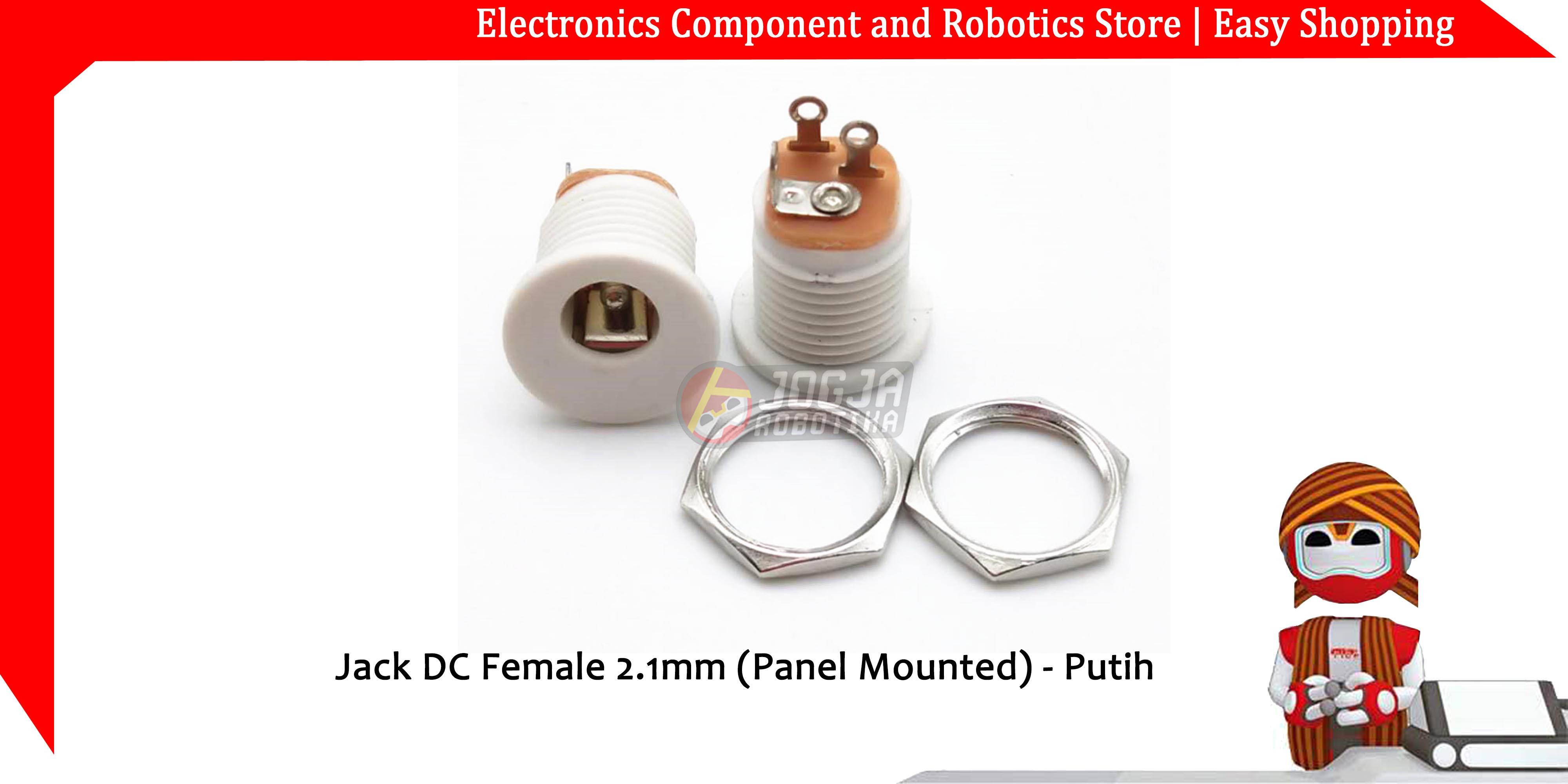 Jack DC Female 2.1mm (Panel Mounted) - Putih