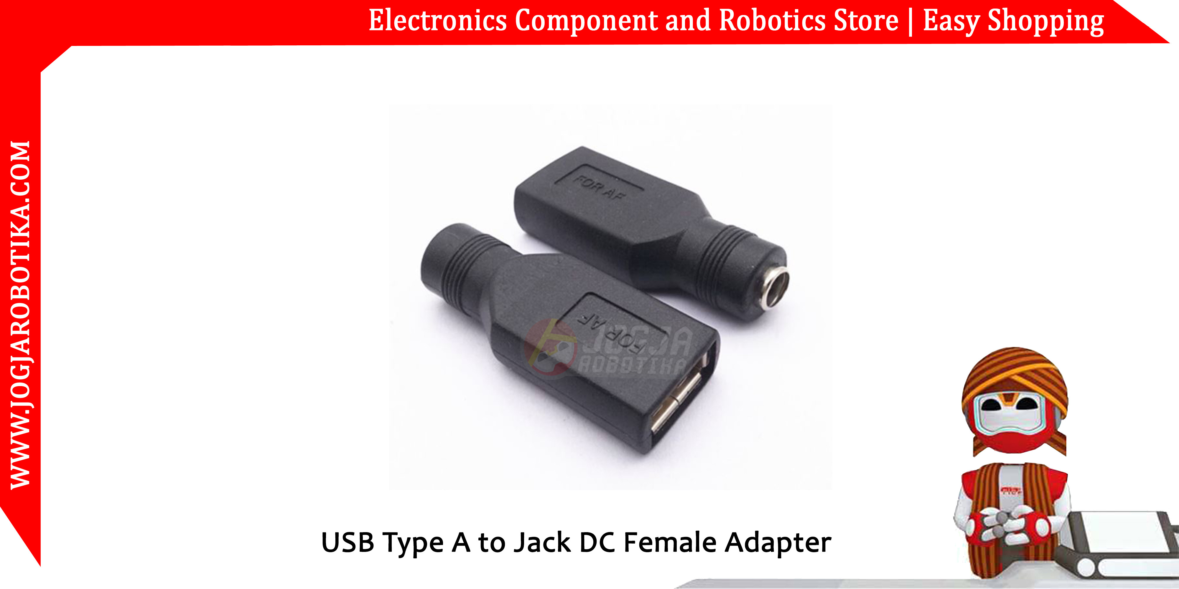 Female USB Type A to Jack DC Female Adapter