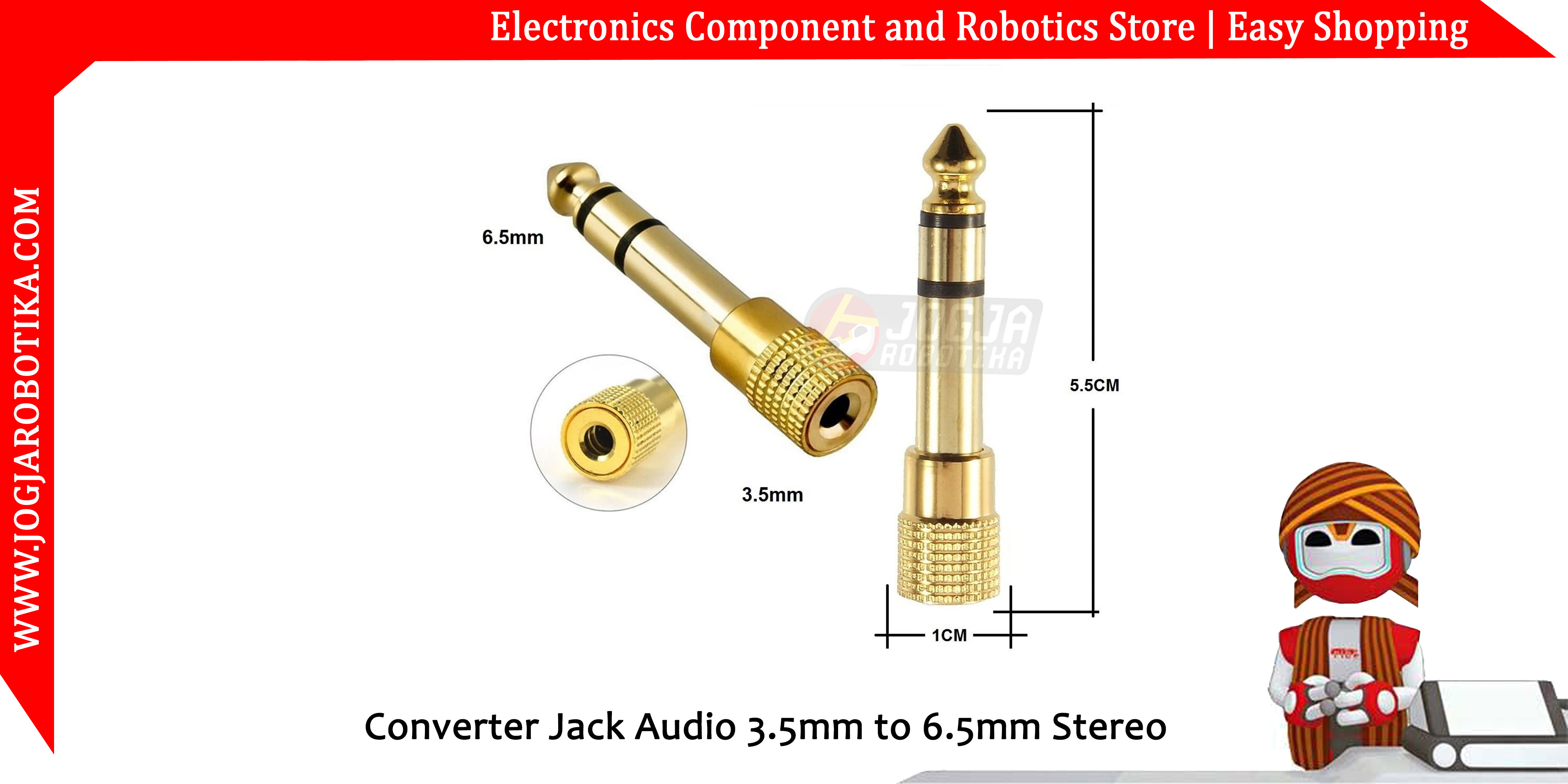 Converter Konverter Jack Audio 3.5mm to 6.5mm Stereo Gold Plated