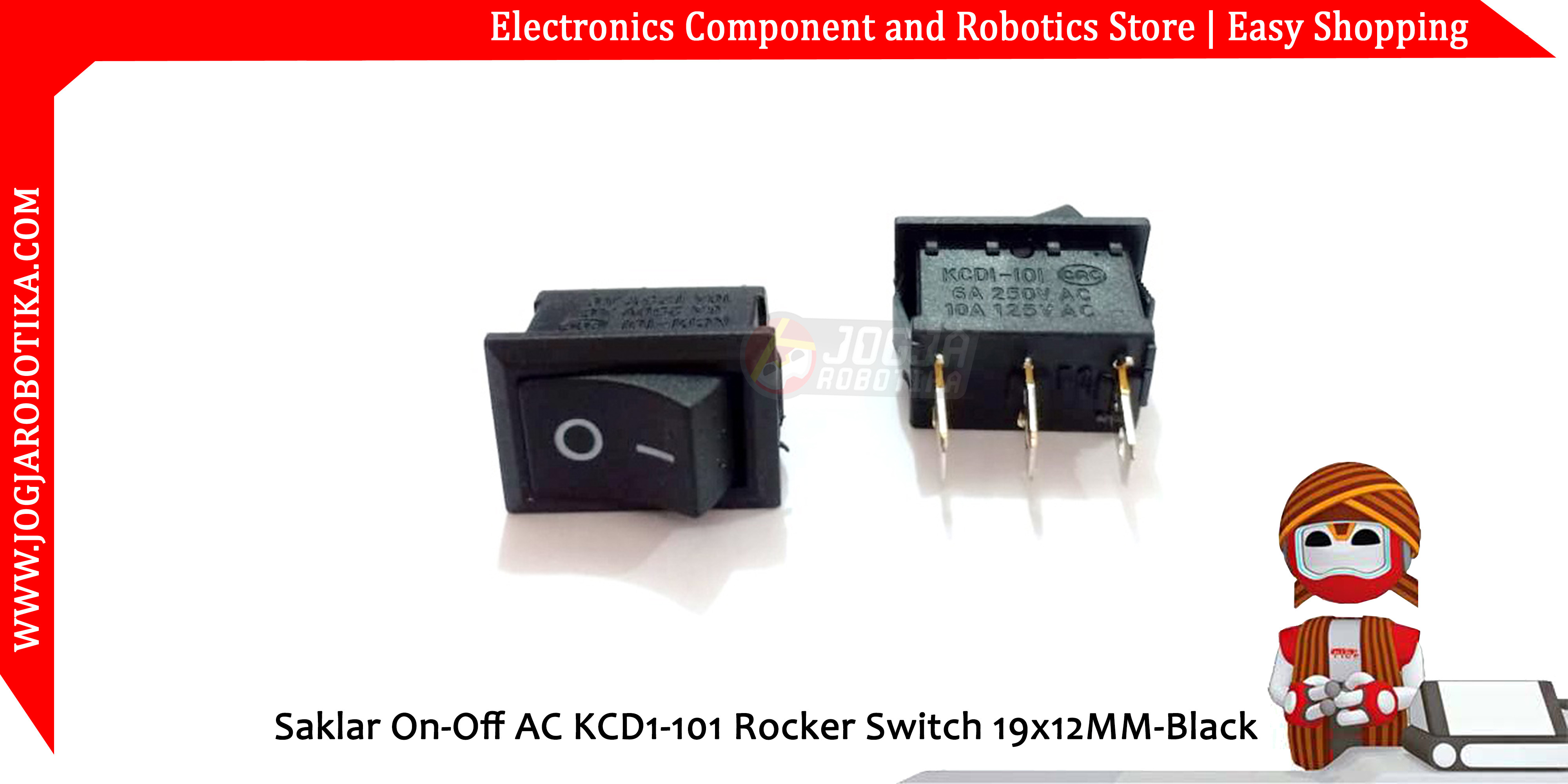 Saklar On-Off AC KCD1-101 Rocker Switch 19x12MM-Black