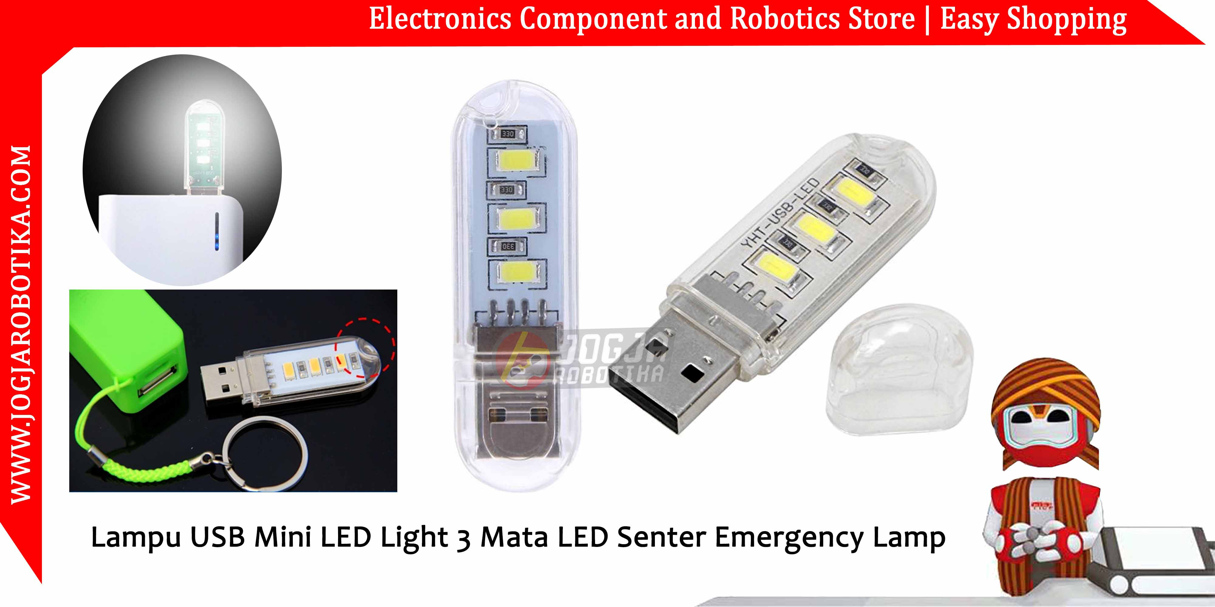 Lampu USB Mini LED Light 3 Mata LED Senter Emergency Lamp