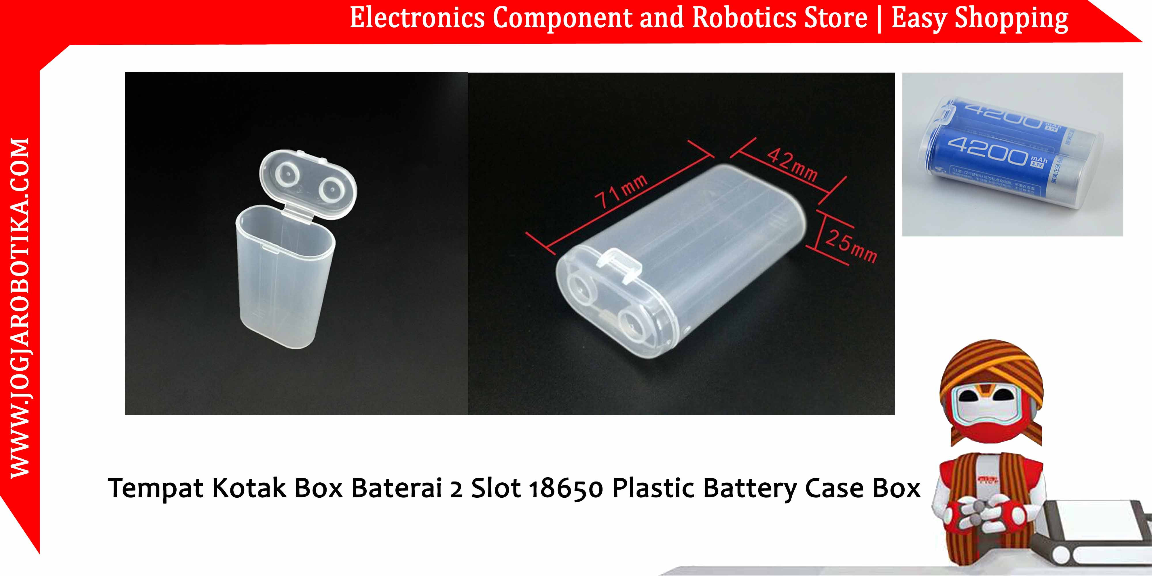 Tempat Kotak Box Baterai 2 Slot 18650 Plastic Battery Case Box