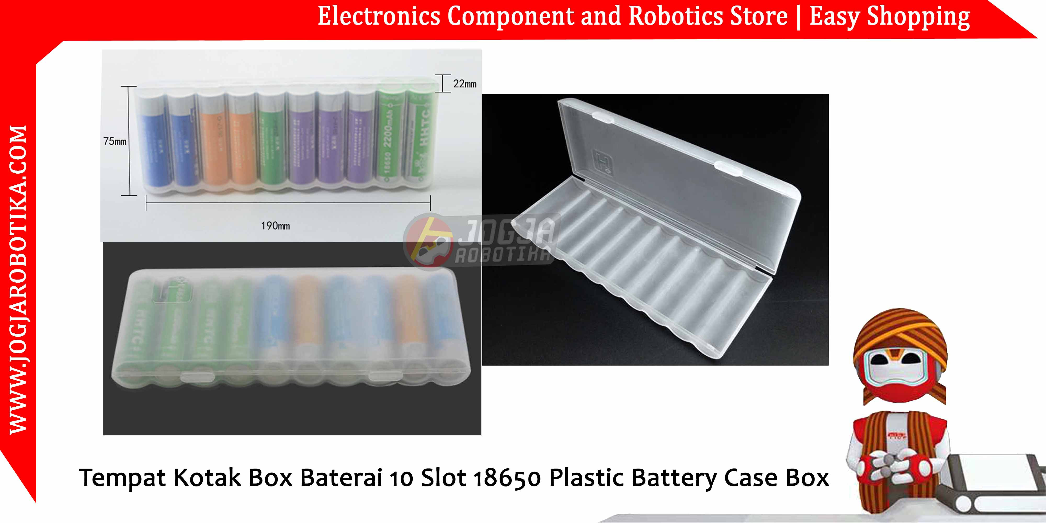 Tempat Kotak Box Baterai 10 Slot 18650 Plastic Battery Case Box