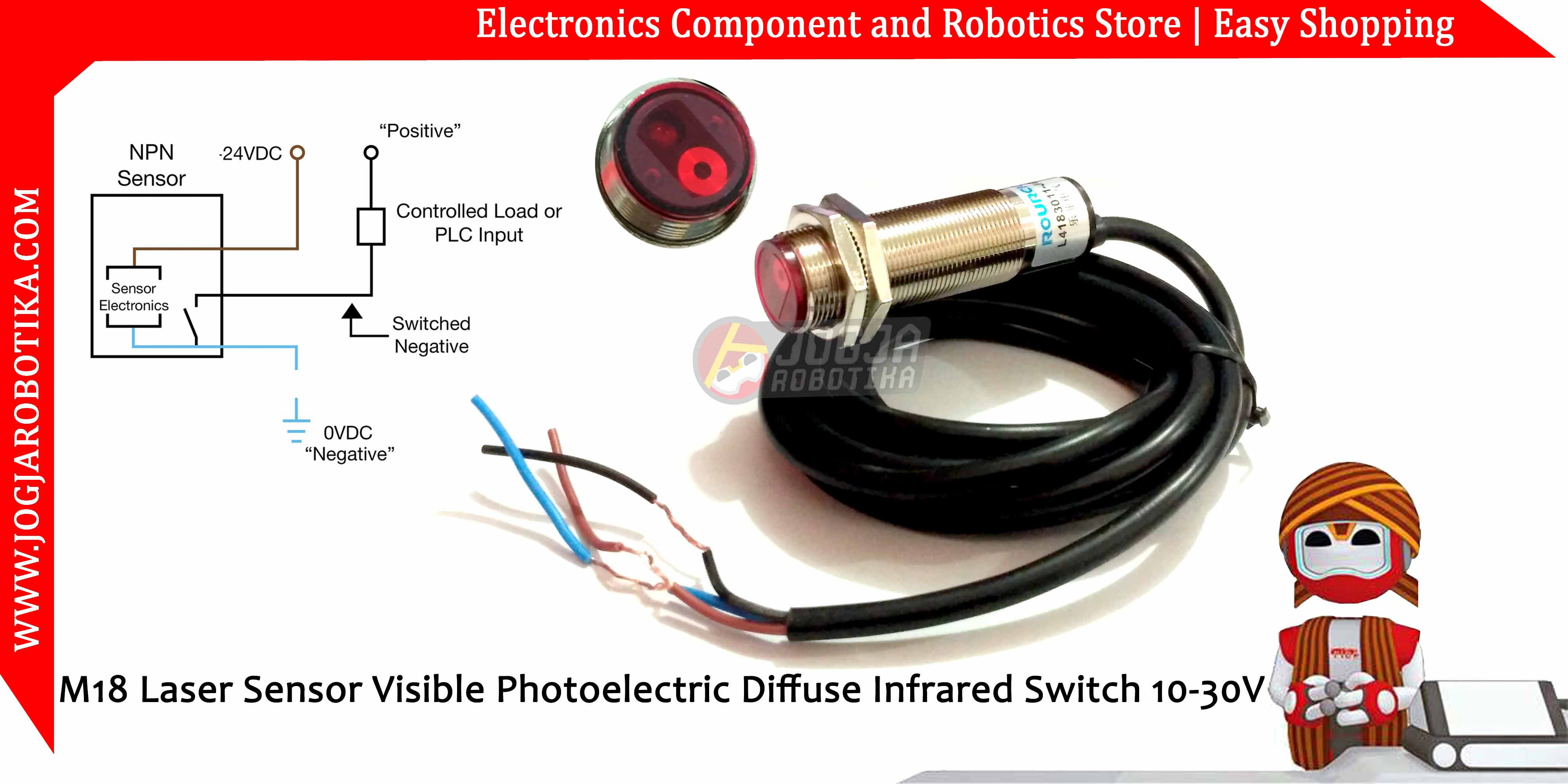M18 Laser Sensor Visible Photoelectric Diffuse Infrared Switch 10-30V