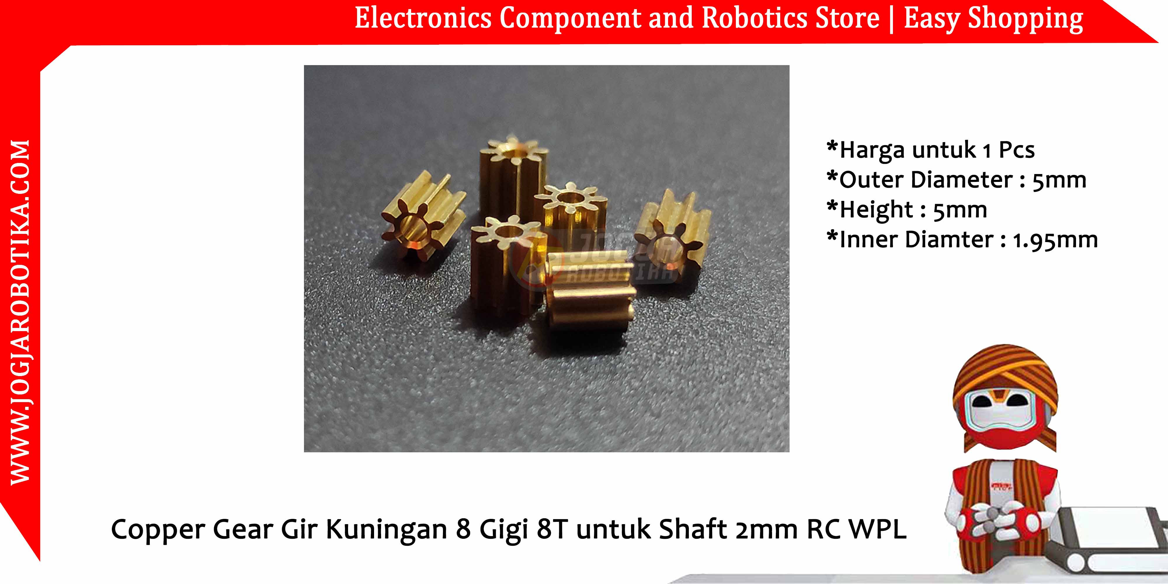 Copper Gear Gir Kuningan 8 Gigi 8T untuk Shaft 2mm RC WPL