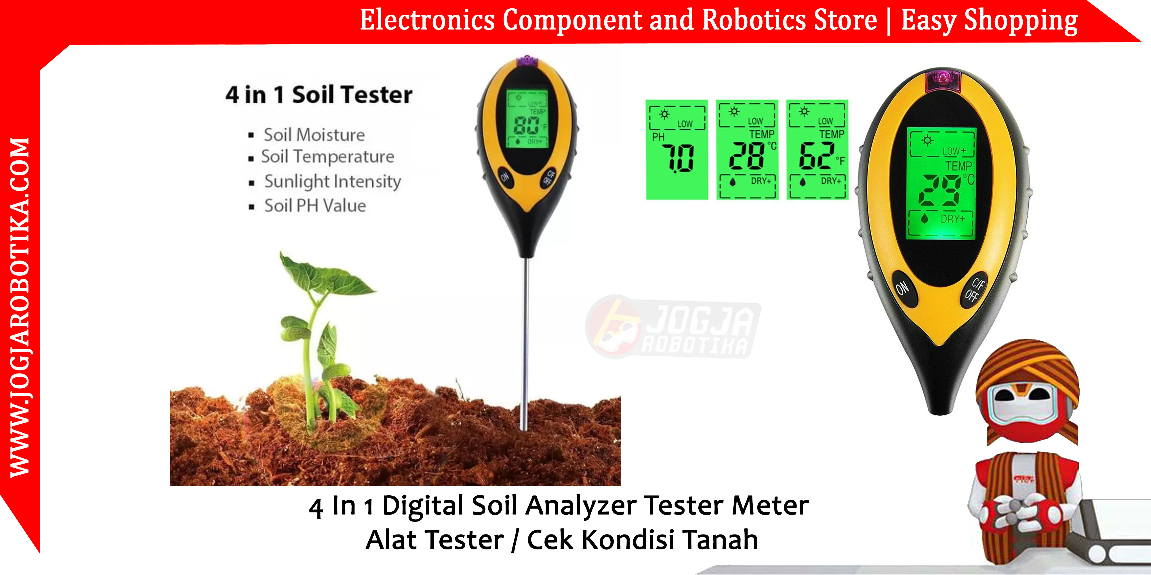 4 In 1 Digital Soil Analyzer Tester Meter Alat Tester / Cek Kondisi Tanah