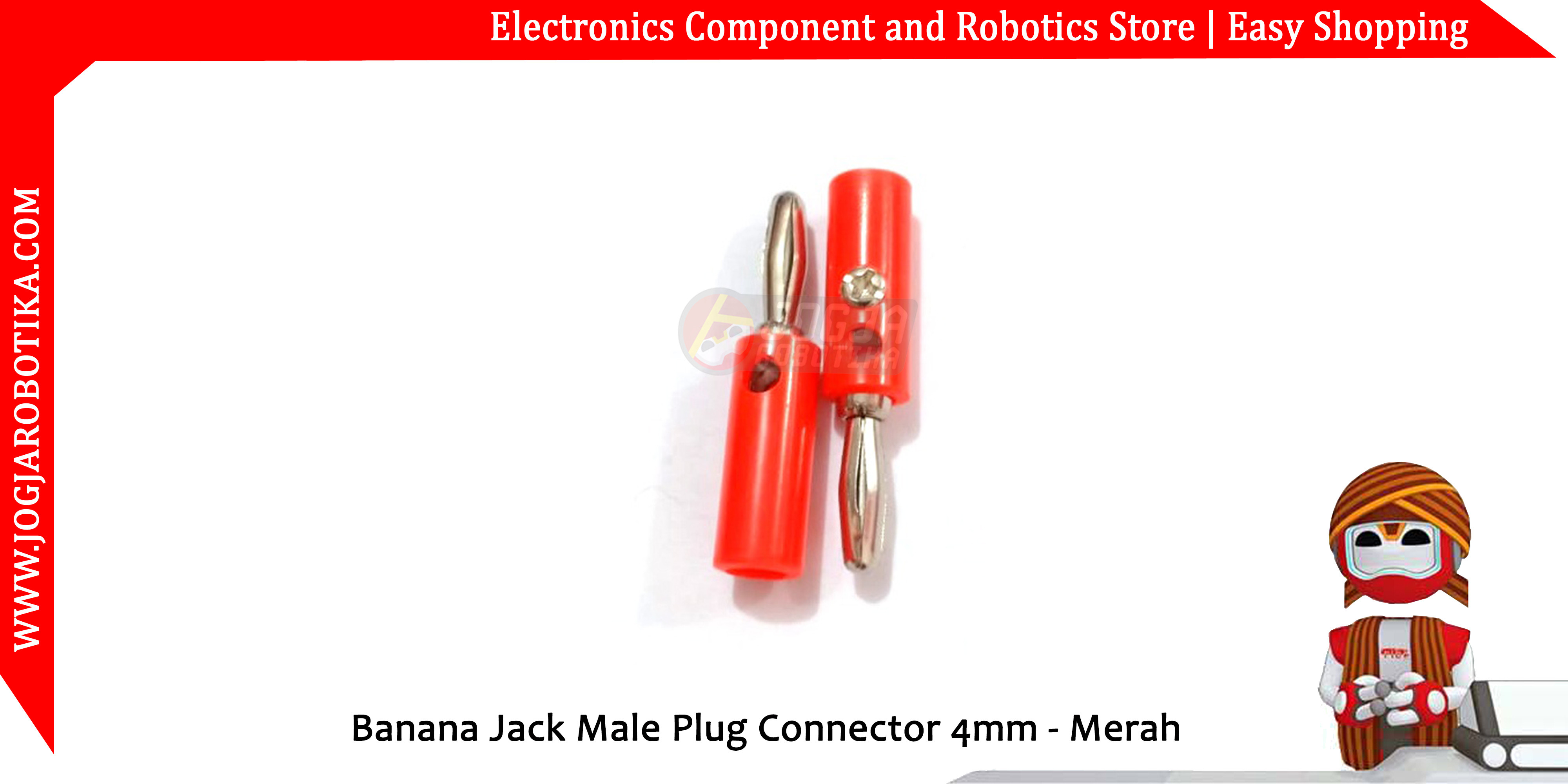 Banana Jack Male Plug Connector 4mm - Merah