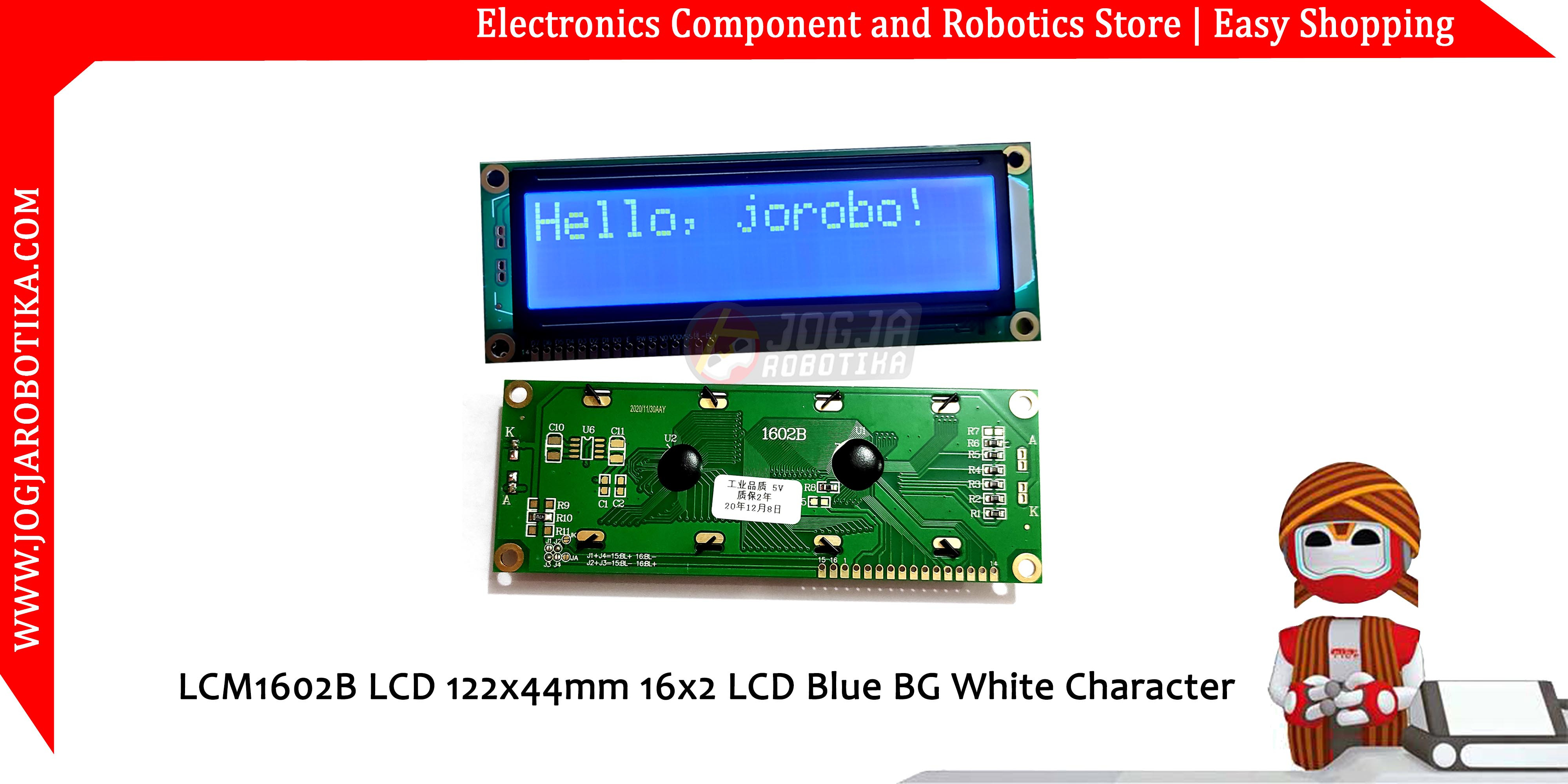 LCM1602B LCD 122x44mm 16x2 LCD Blue BG White Character