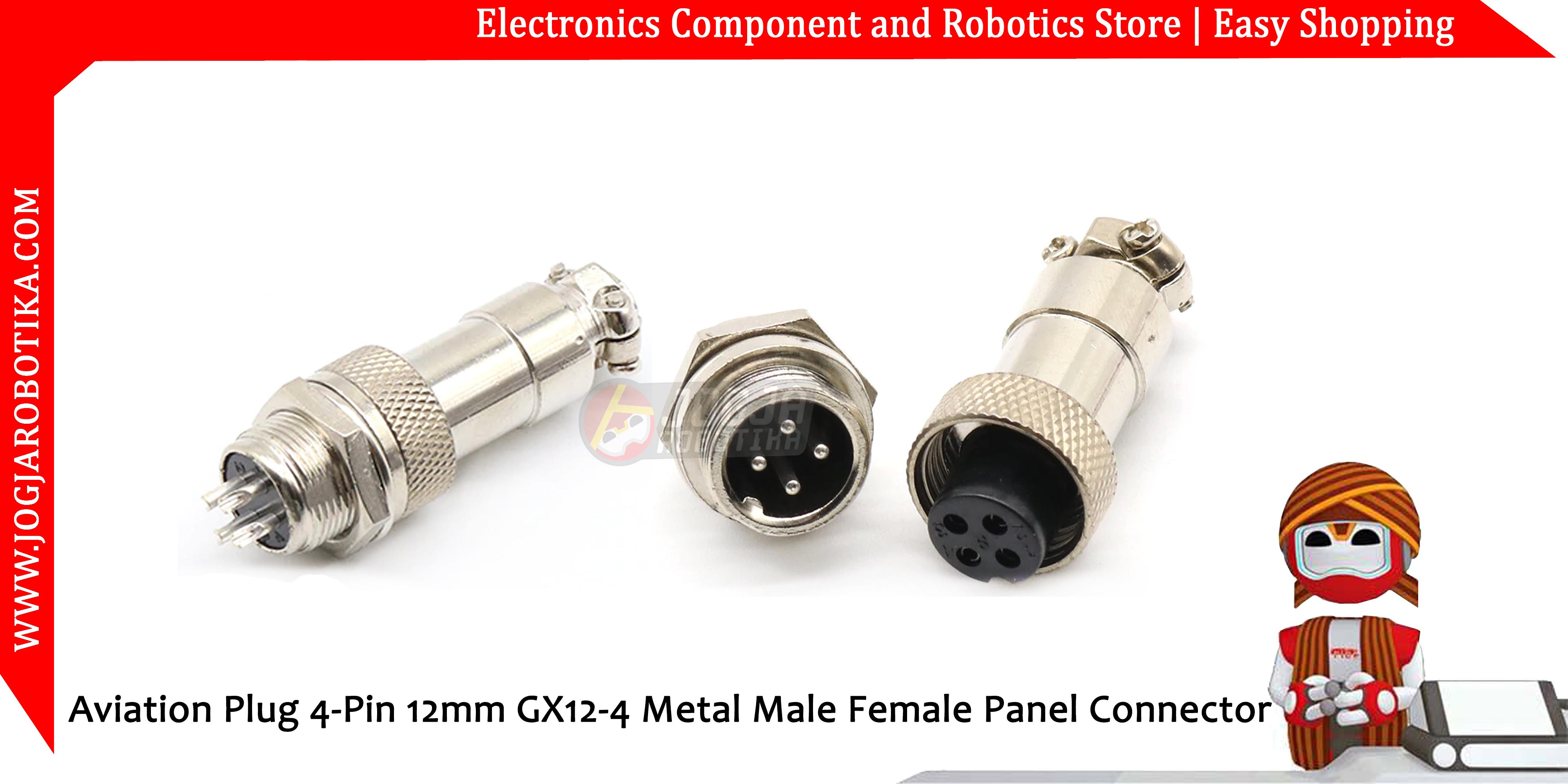 Aviation Plug 4-Pin 12mm GX12-4 Metal Male Female Panel Connector