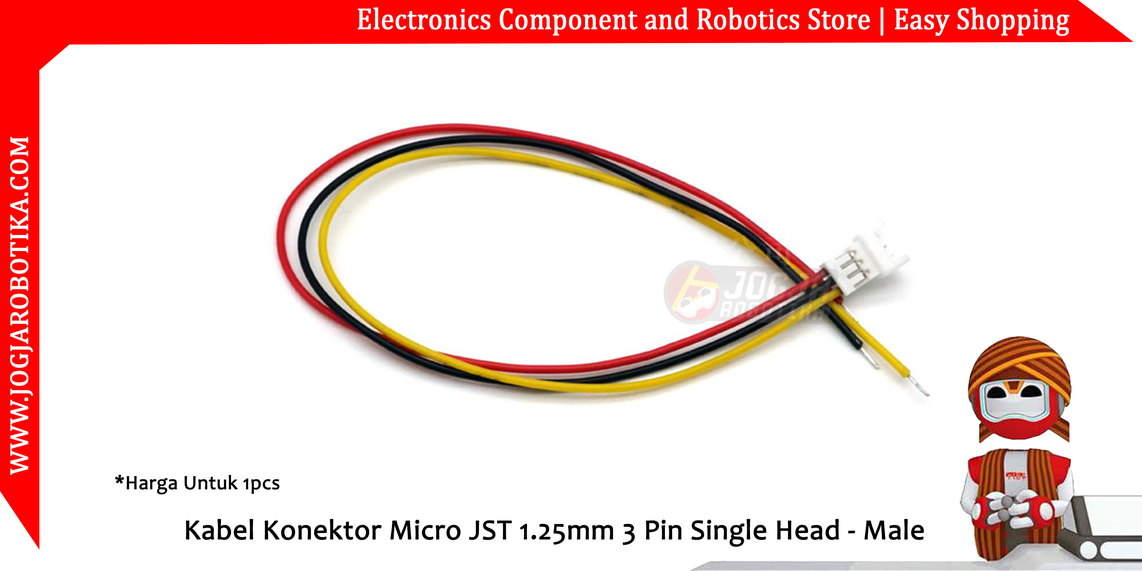 Kabel Konektor Micro JST 1.25mm 3 Pin Single Head - Male