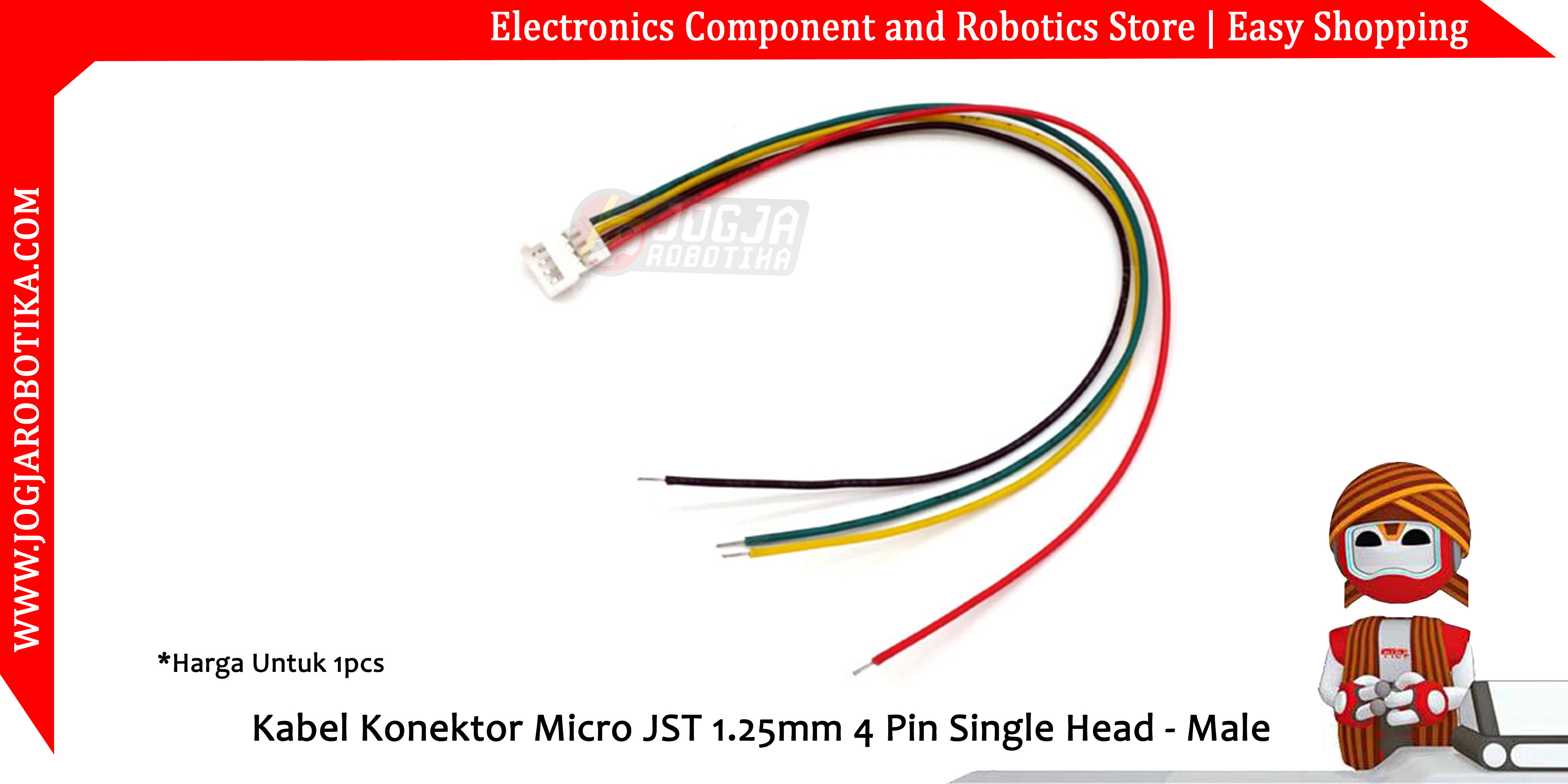 Kabel Konektor Micro JST 1.25mm 4 Pin Single Head - Male