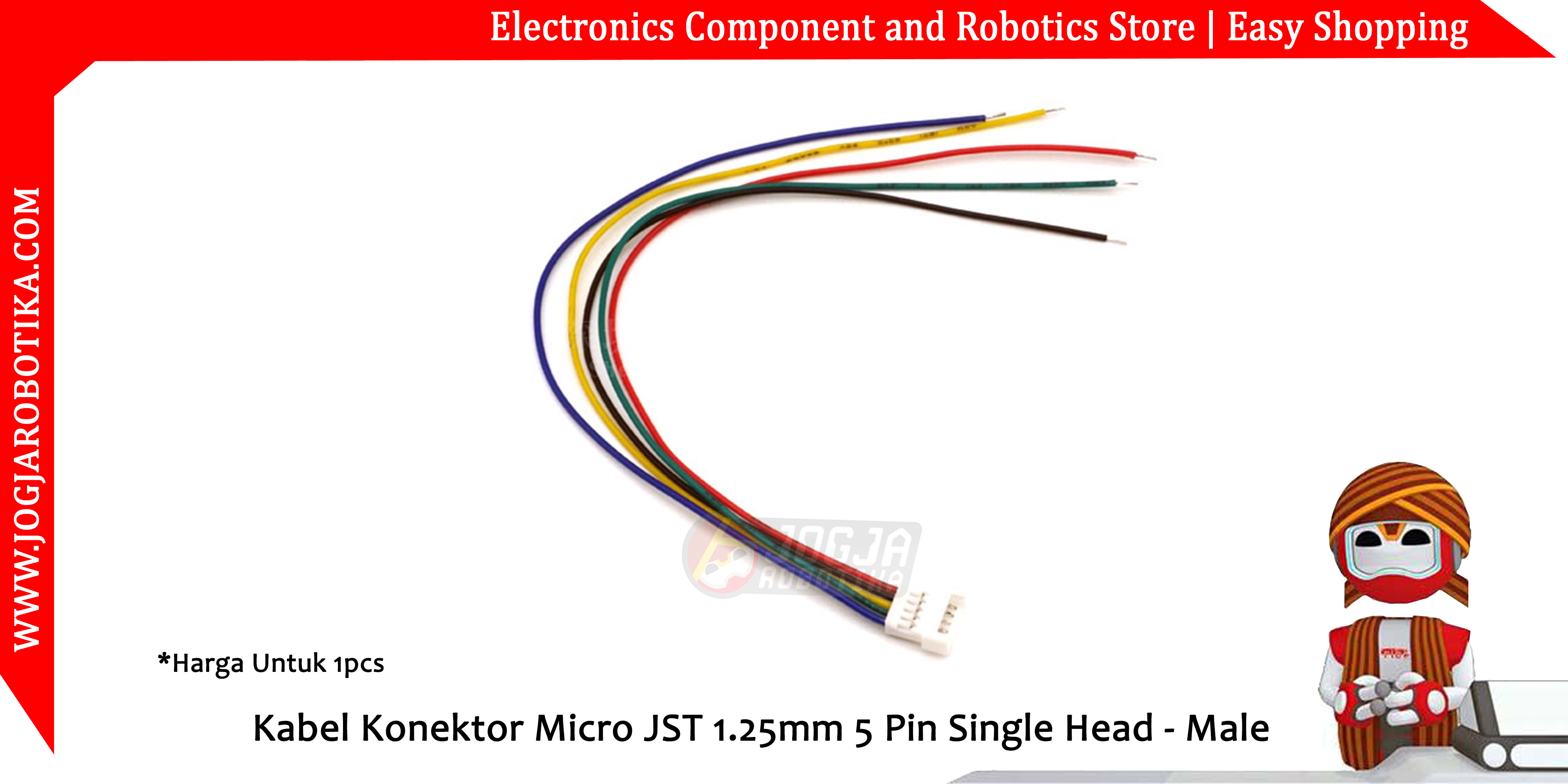 Kabel Konektor Micro JST 1.25mm 5 Pin Single Head - Male