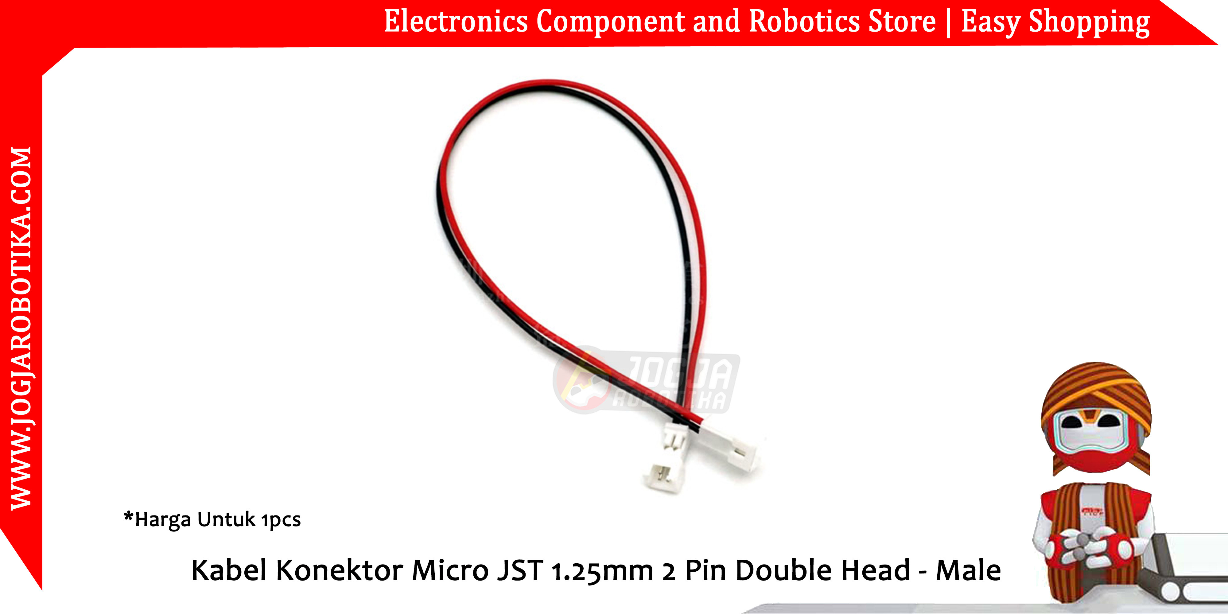Kabel Konektor Micro JST 1.25mm 2 Pin Double Head - Male
