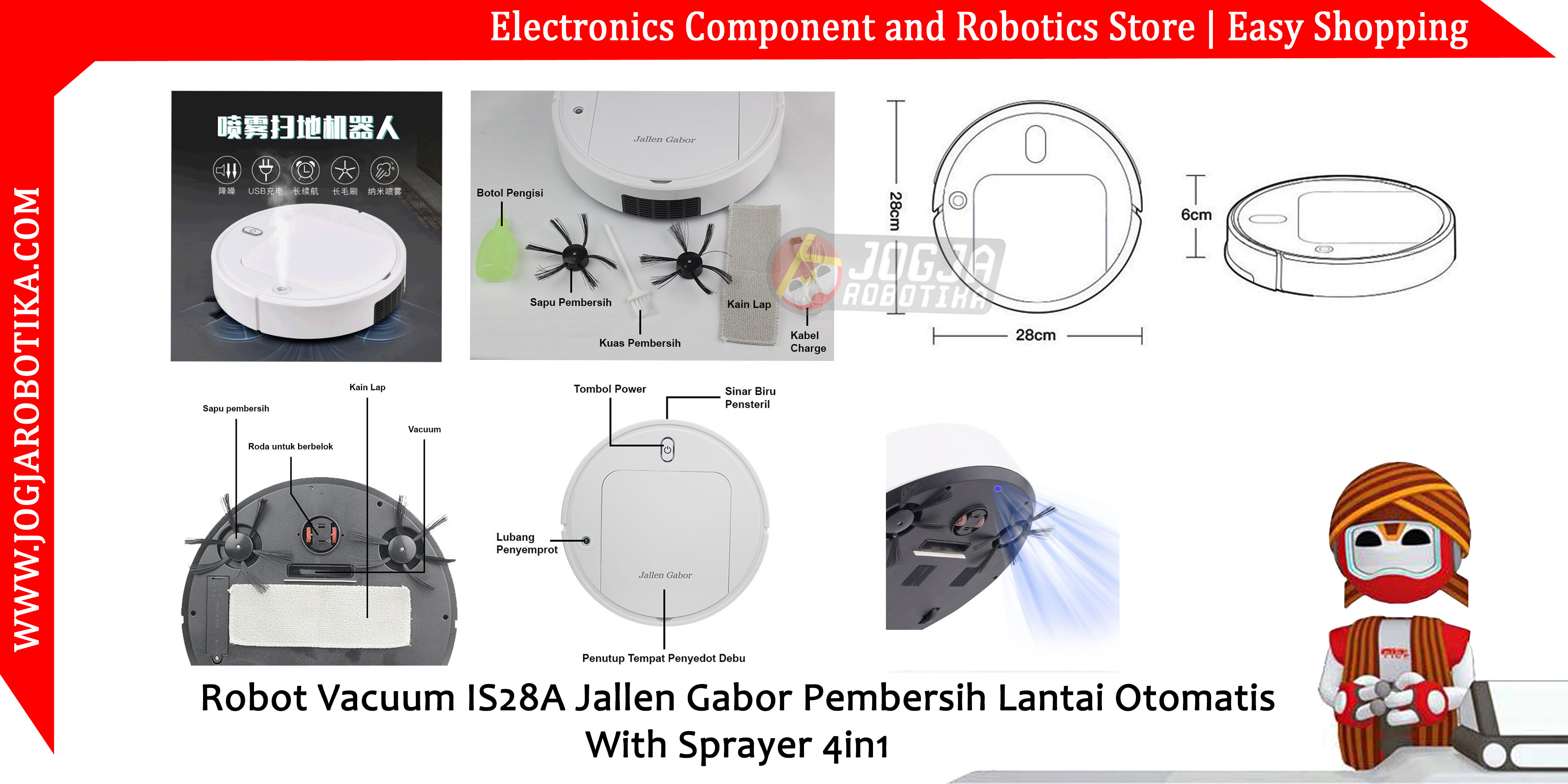 Robot Vacuum IS28A Jallen Gabor Pembersih Lantai Otomatis With Sprayer 4in1