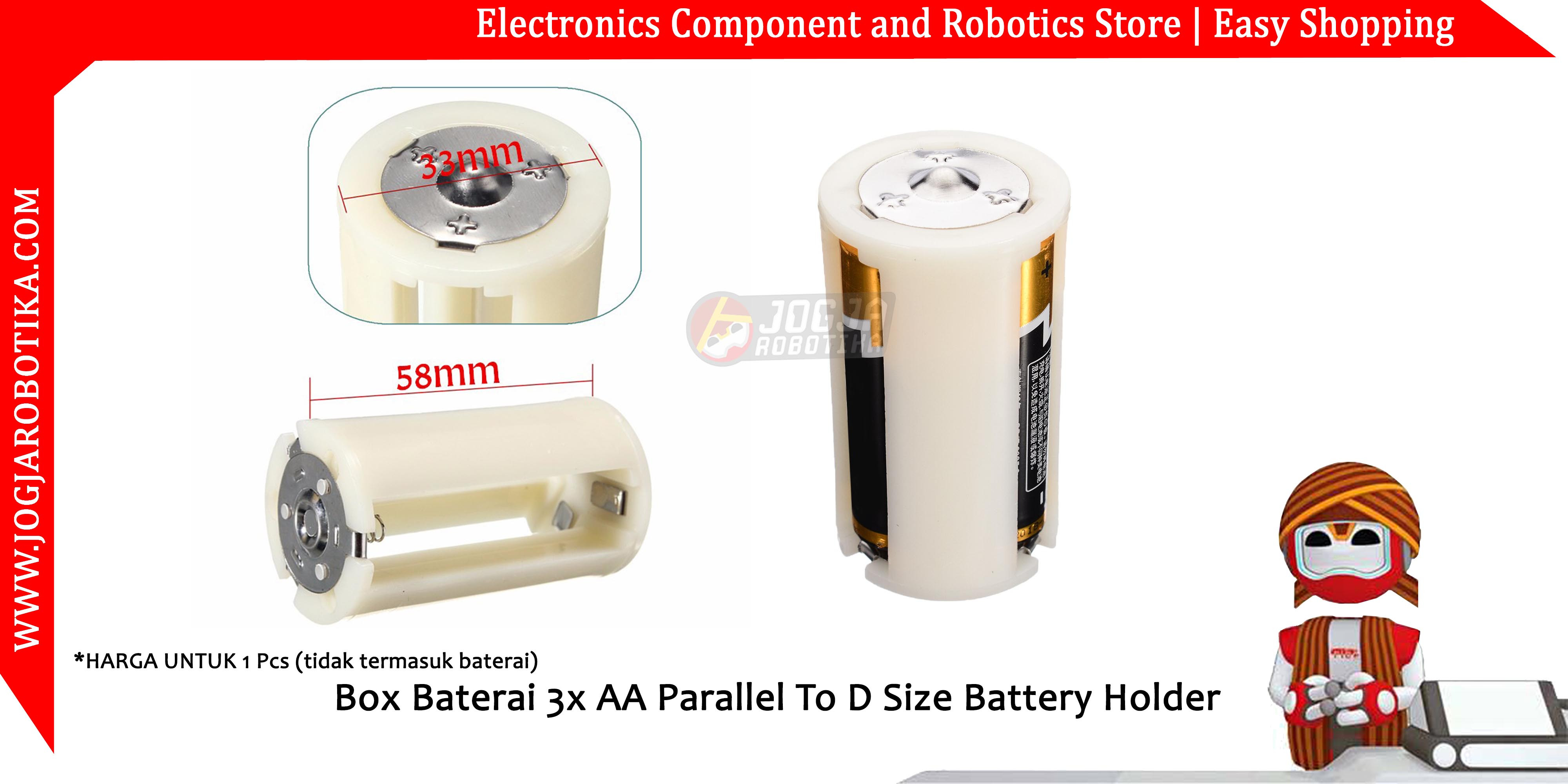 Box Baterai 3x AA Parallel To D Size Battery Holder