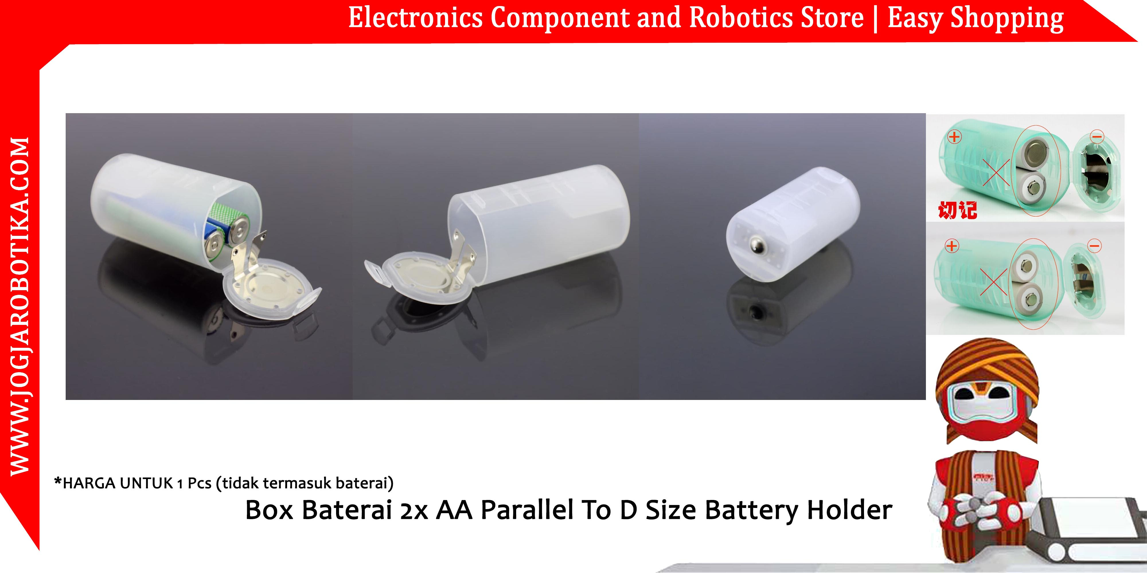 Box Baterai 2x AA Parallel To D Size Battery Holder