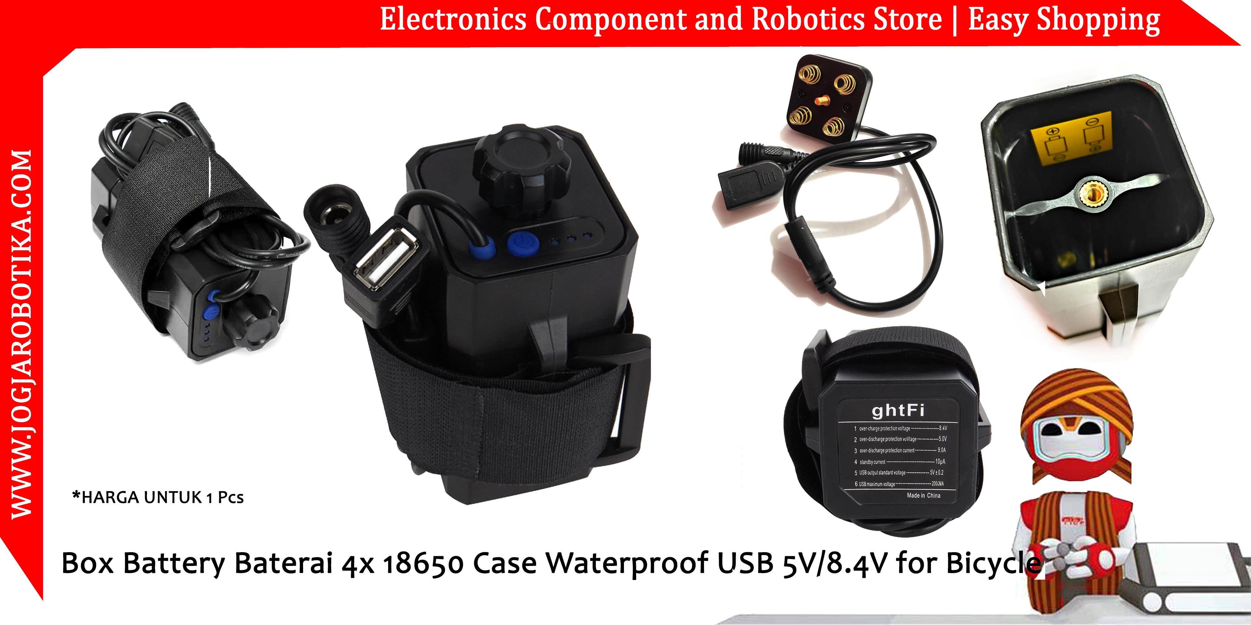 Box Battery Baterai 4x 18650 Case Waterproof USB 5V 8.4V for Bicycle