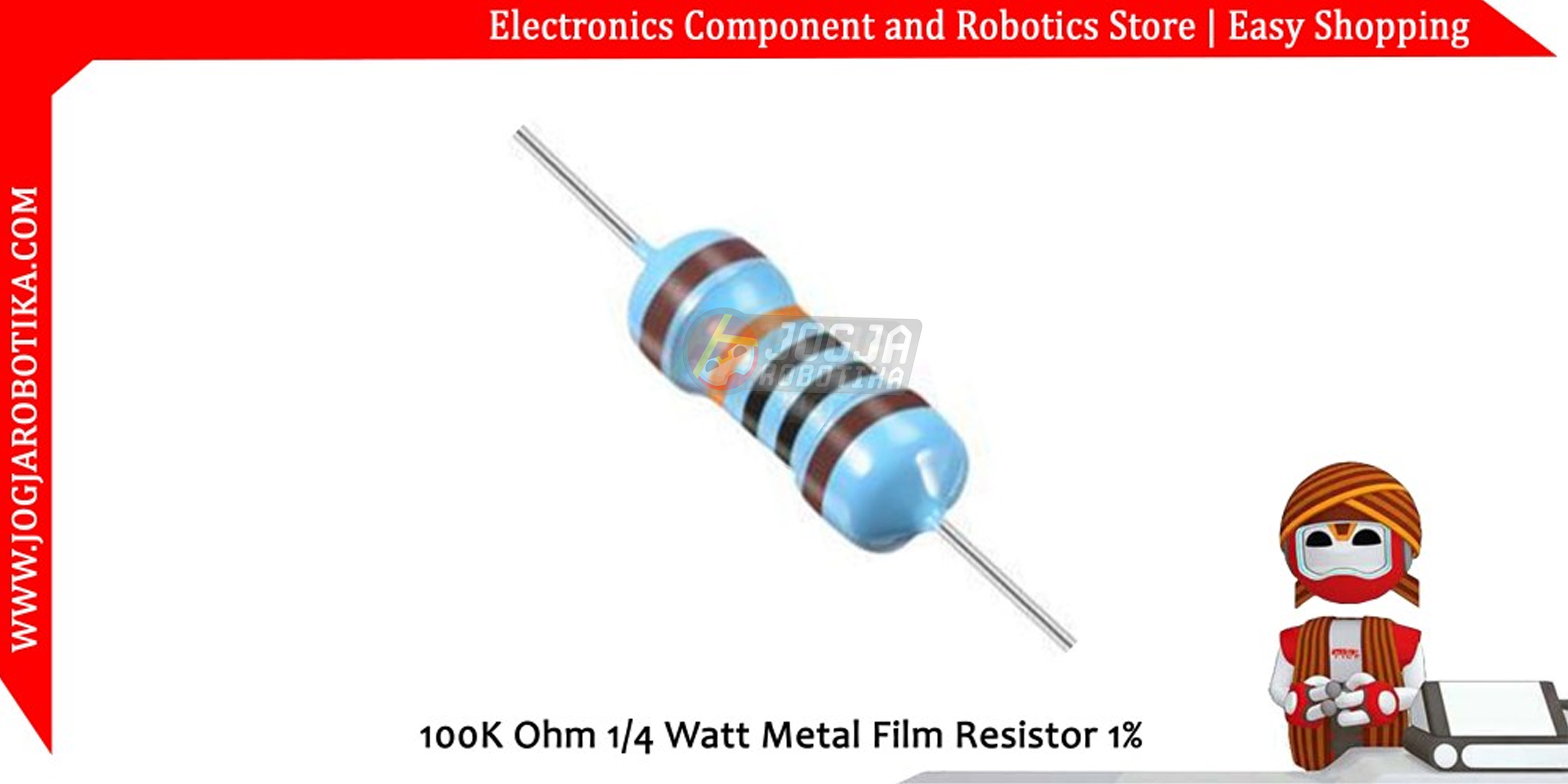 100K Ohm 1/4 Watt  Metal Film Resistor 1%
