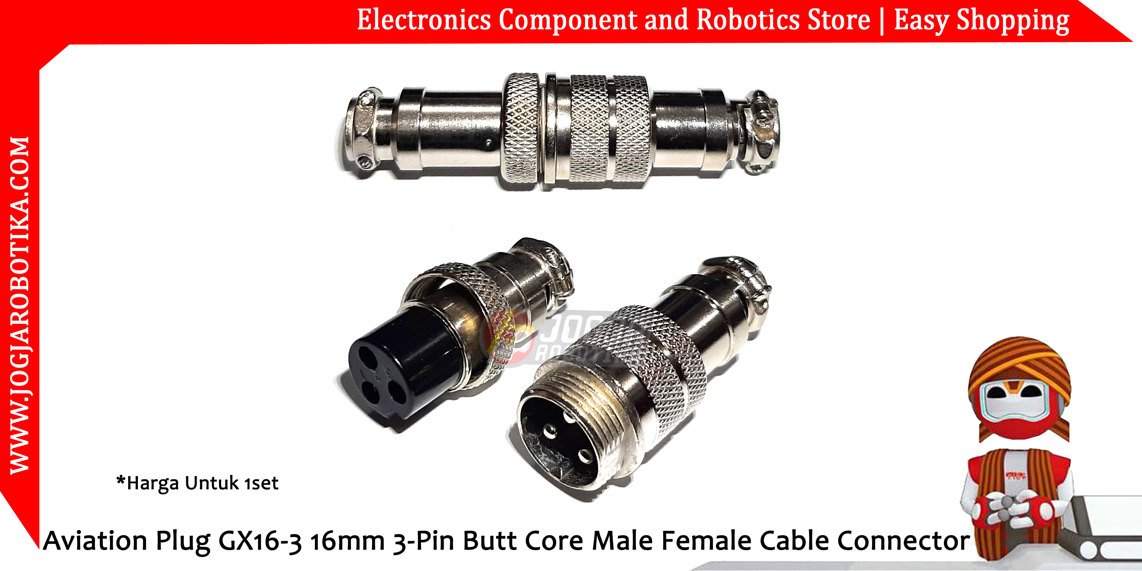 Aviation Plug GX16-3 16mm 3-Pin Sambungan Kabel Butt Core Male Female Cable Connector
