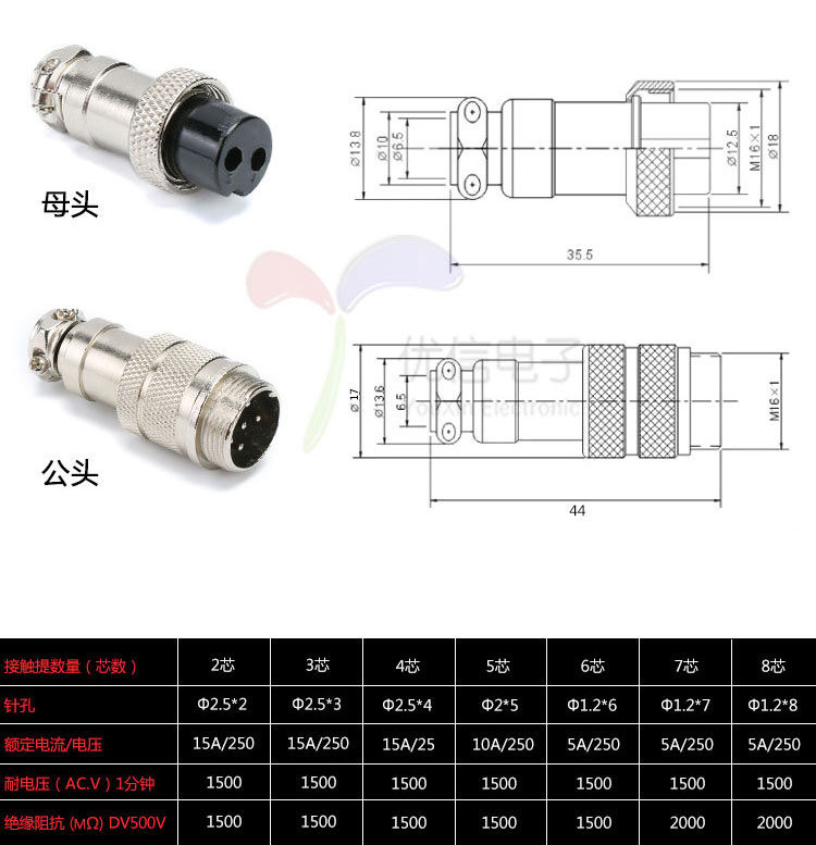 Aviation Plug GX16-6 16mm 6-Pin Butt Core Male Female Cable Connector