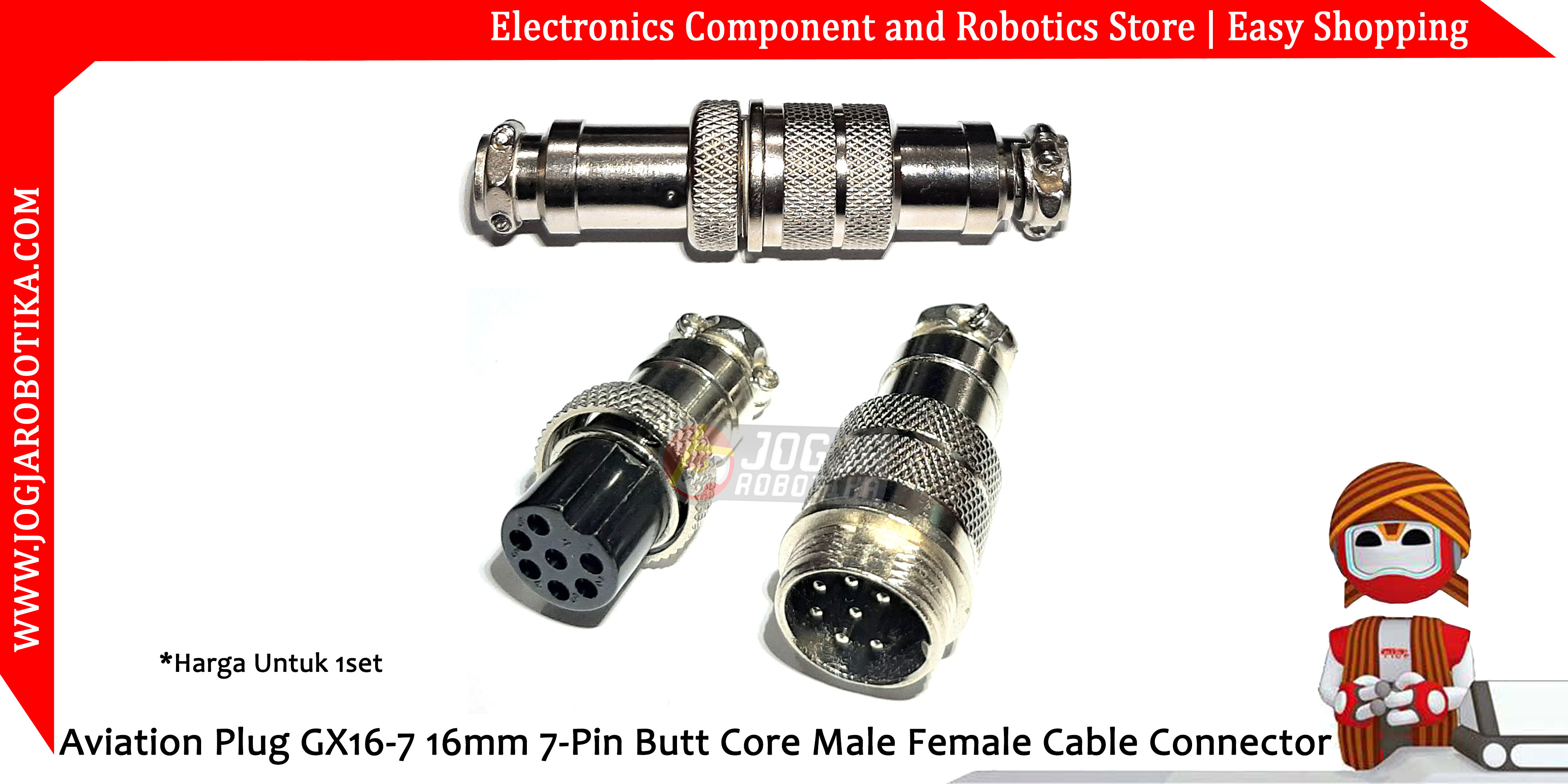Aviation Plug GX16-7 16mm 7-Pin Sambungan Kabel Butt Core Male Female Cable Connector