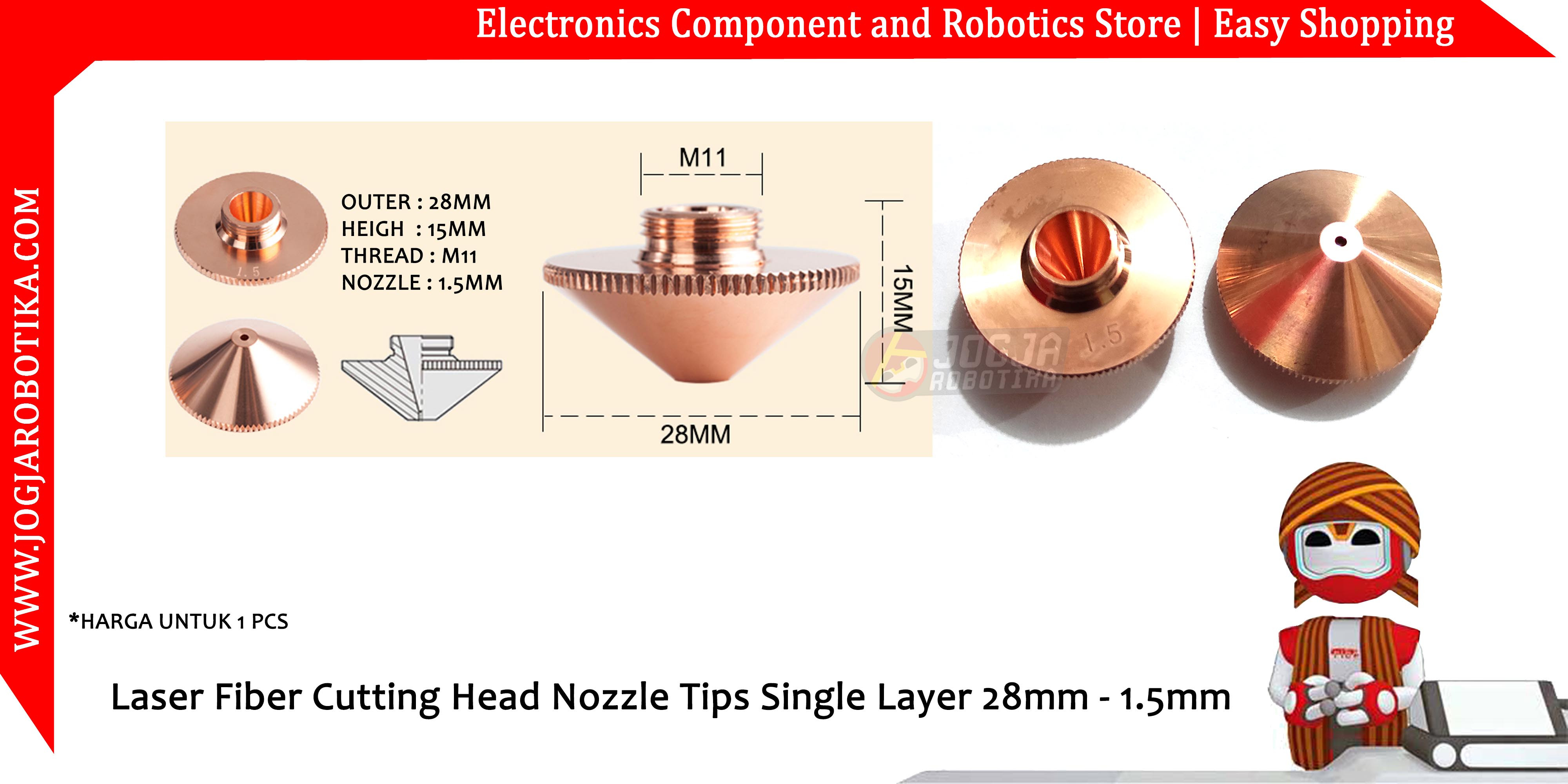 Laser Fiber Cutting Head Nozzle Tips Single Layer 28mm - 1.5mm