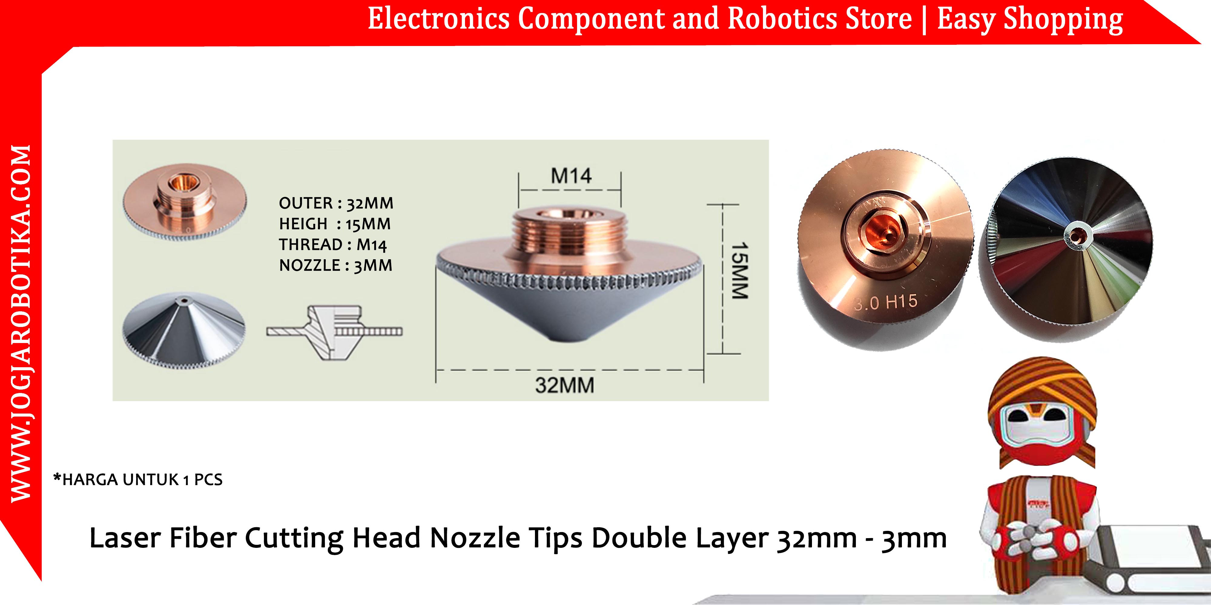 Laser Fiber Cutting Head Nozzle Tips Double Layer 32mm - 3mm