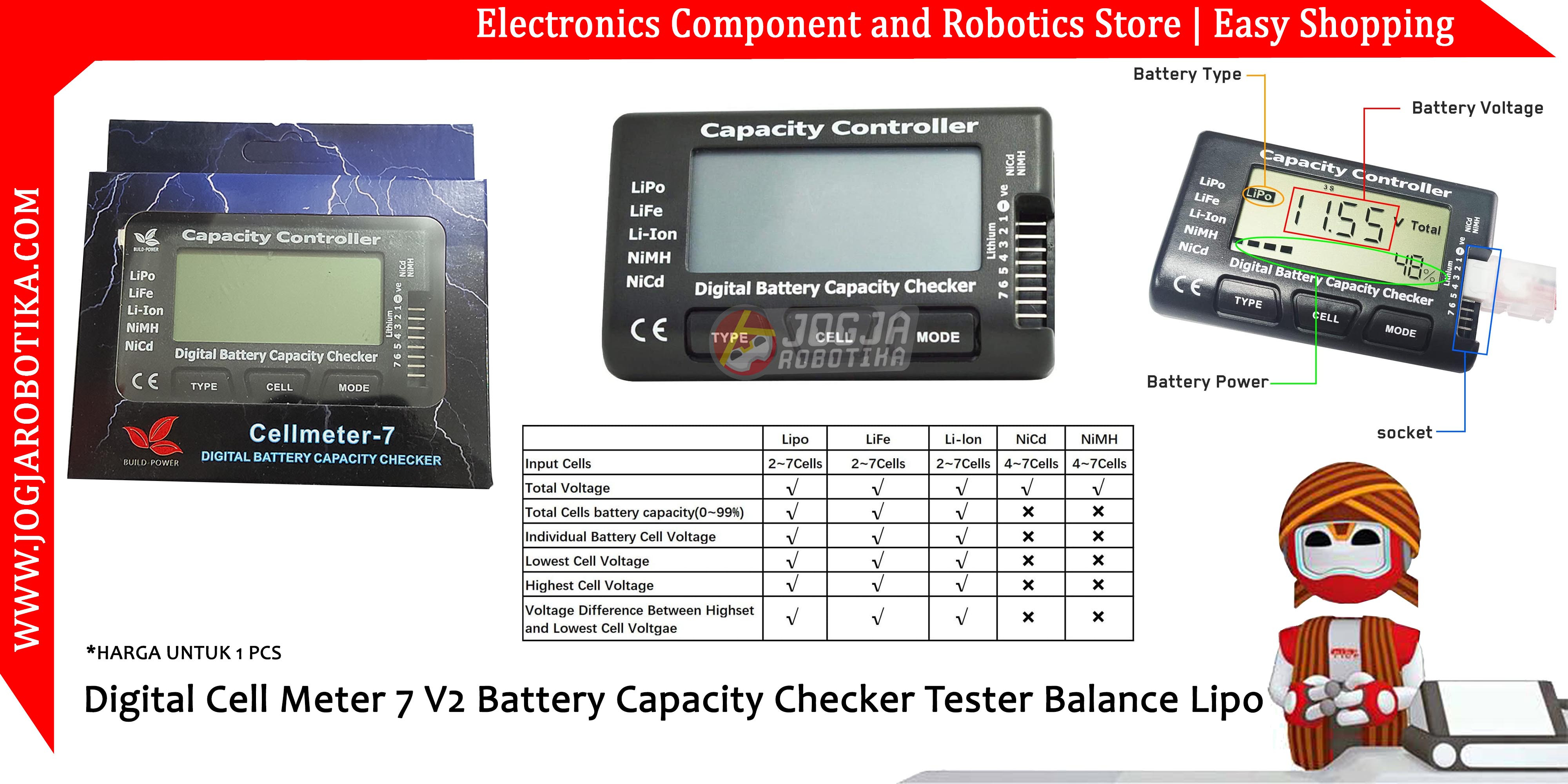 Digital Cell Meter 7 V2 Battery Capacity Checker Tester Balance Lipo