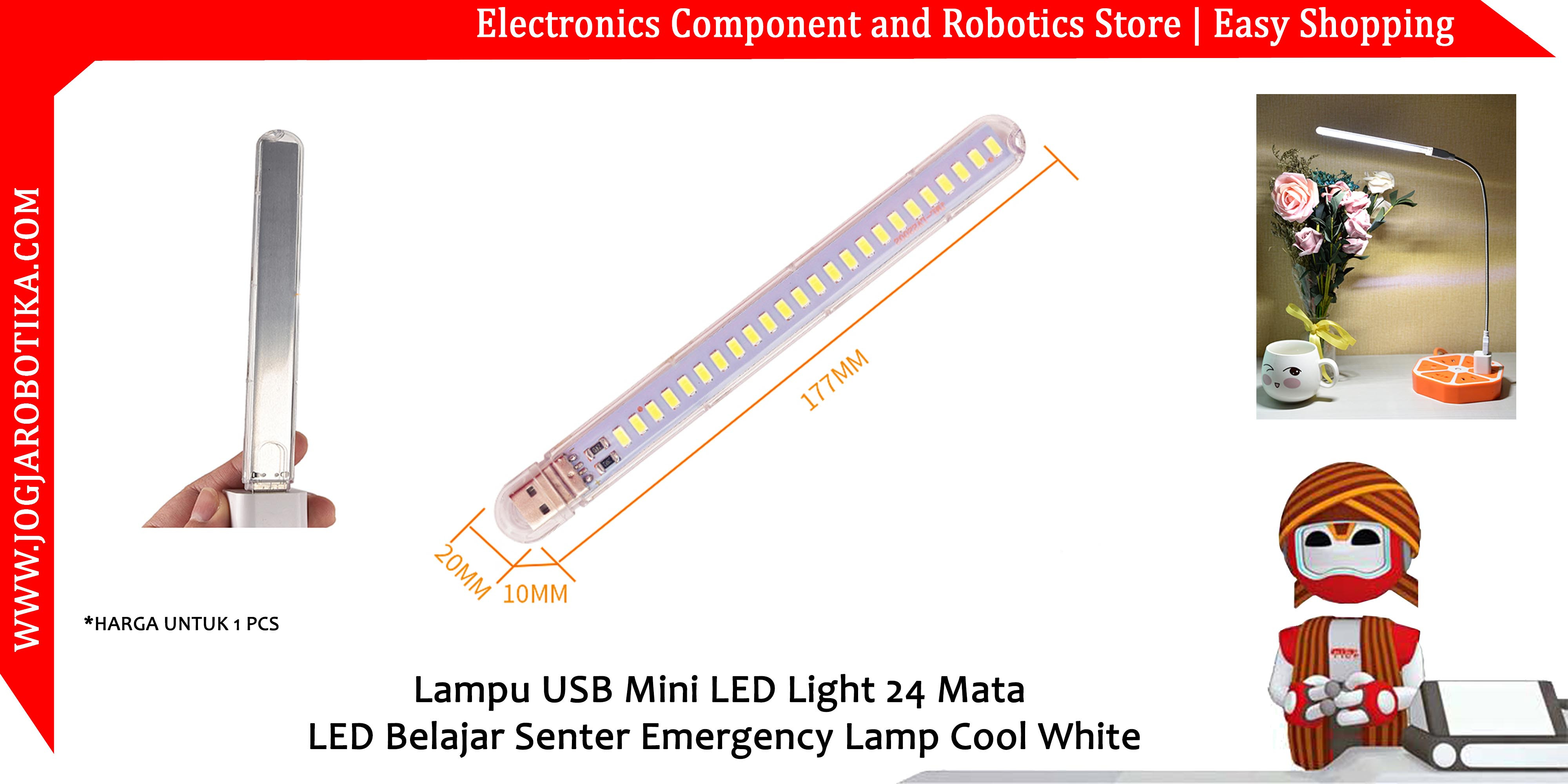 Lampu USB Mini LED Light 24 Mata LED Belajar Senter Emergency Lamp Cool White
