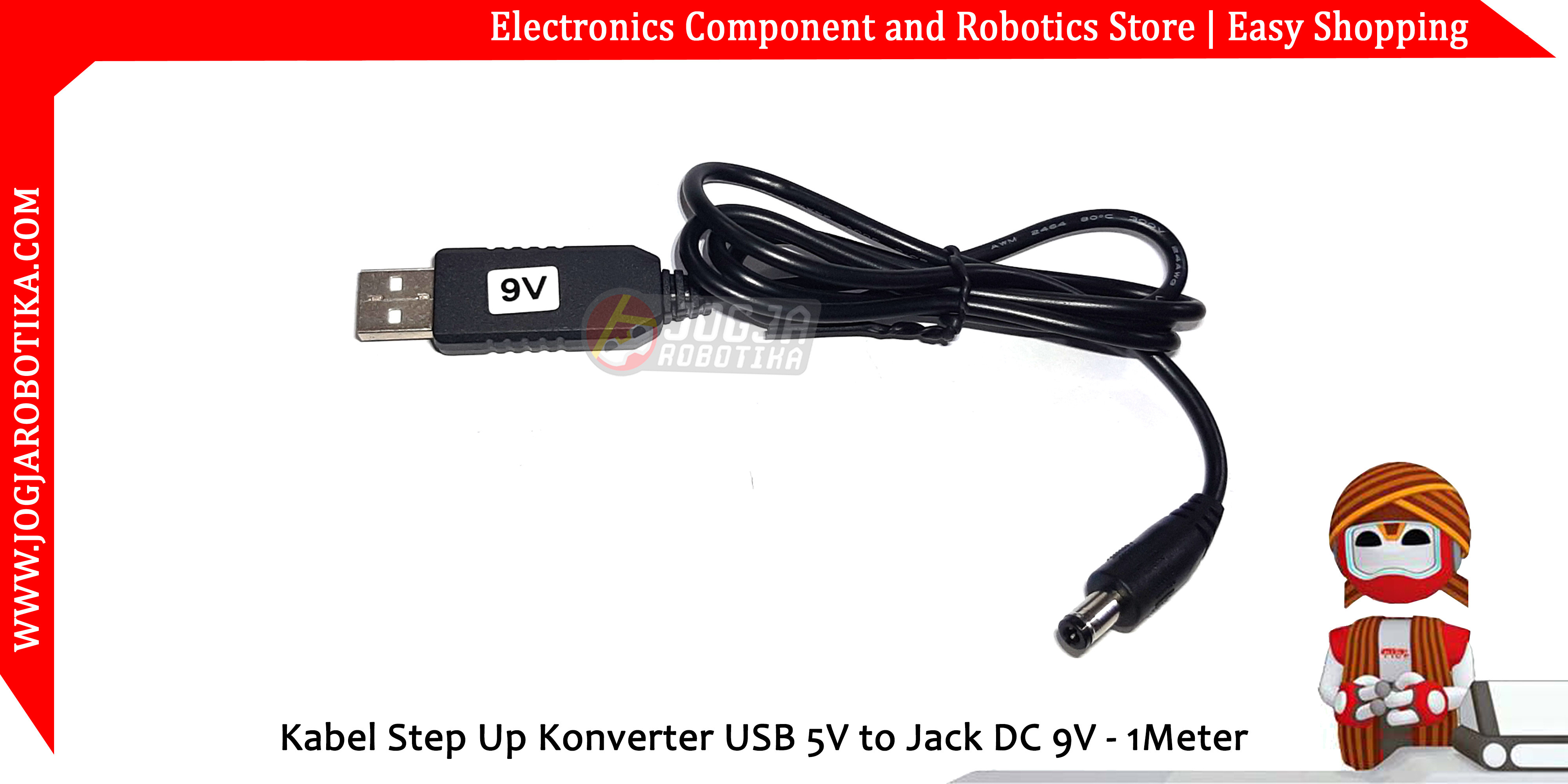 Kabel Step Up Konverter USB 5V to Jack DC 9V - 1Meter