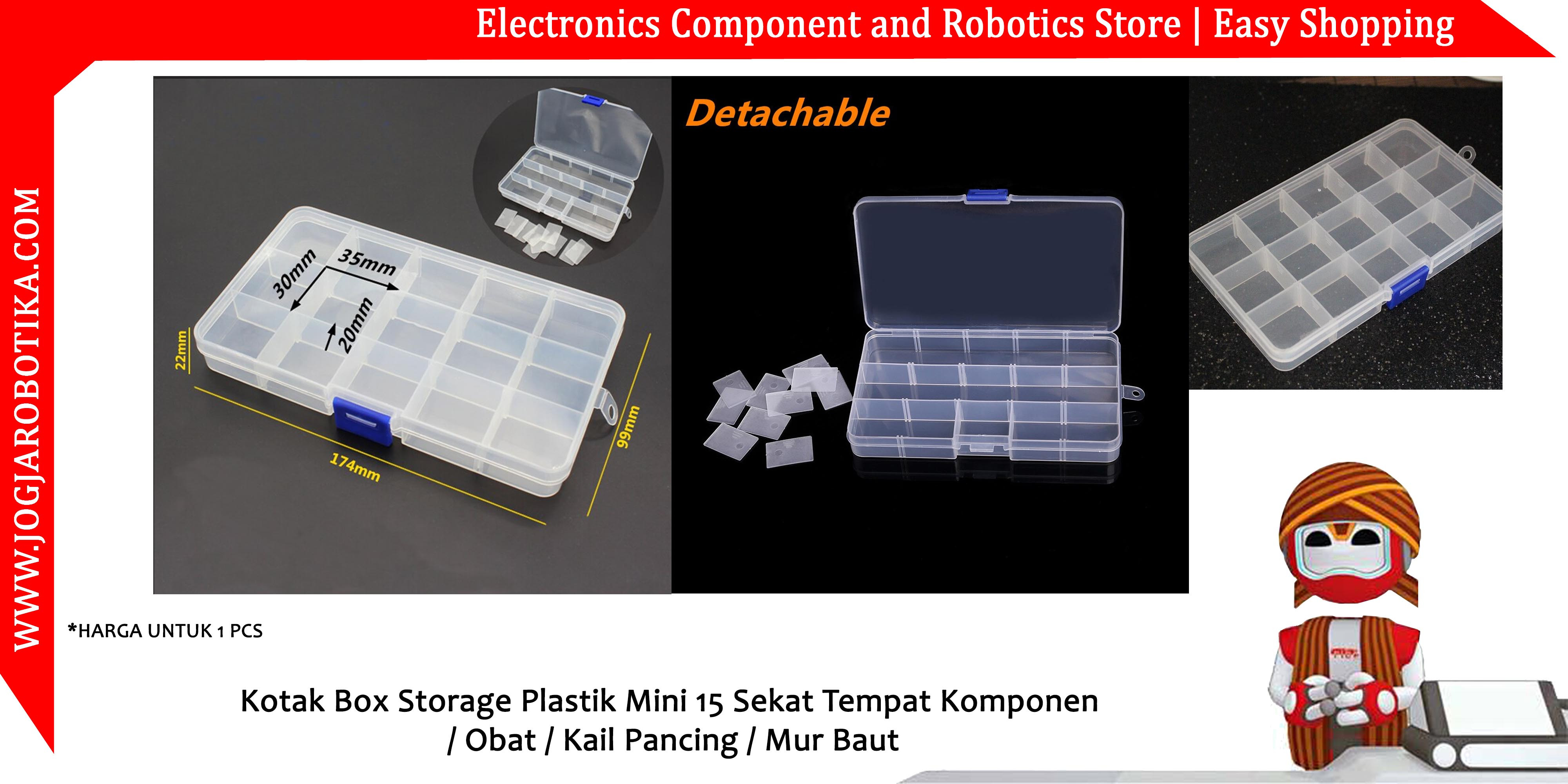 Kotak Box Storage Plastik 15 Sekat Tempat Komponen Obat Kail Pancing Mur Baut