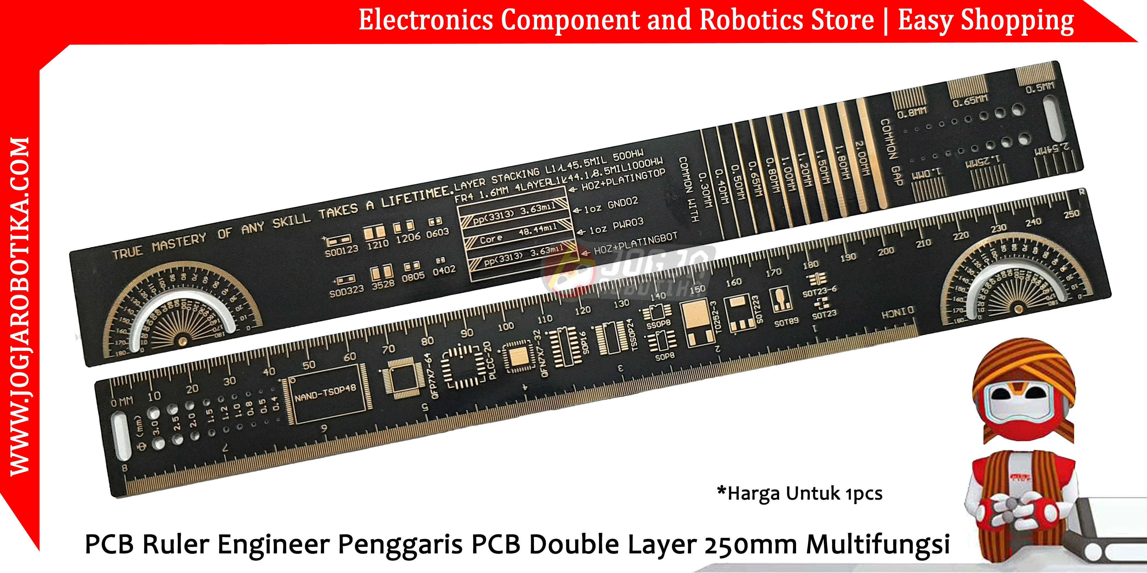 PCB Ruler Engineer Penggaris PCB Double Layer 250mm Multifungsi