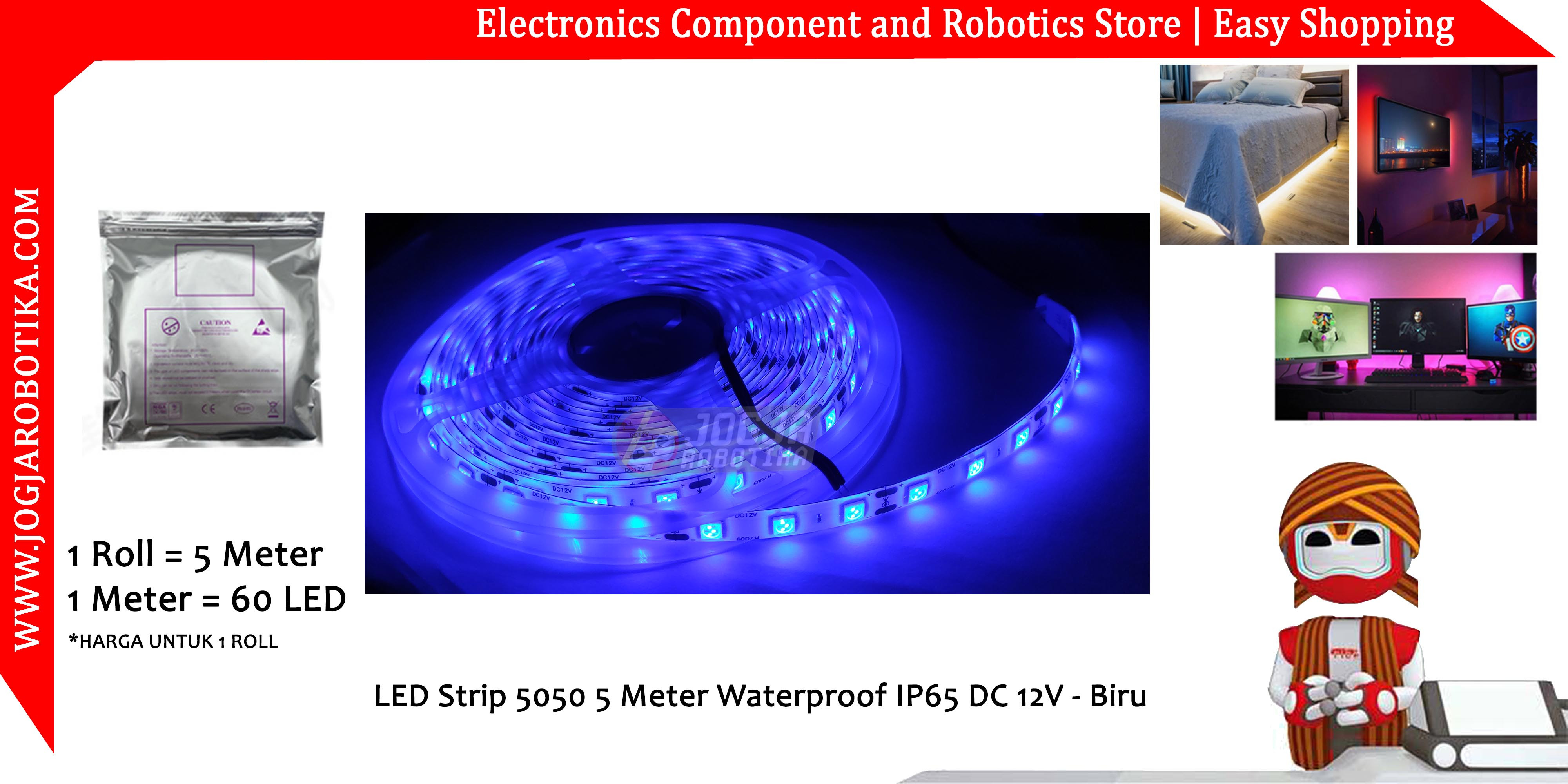 LED Strip Blue 5050 5 Meter Waterproof IP65 DC 12V - Biru