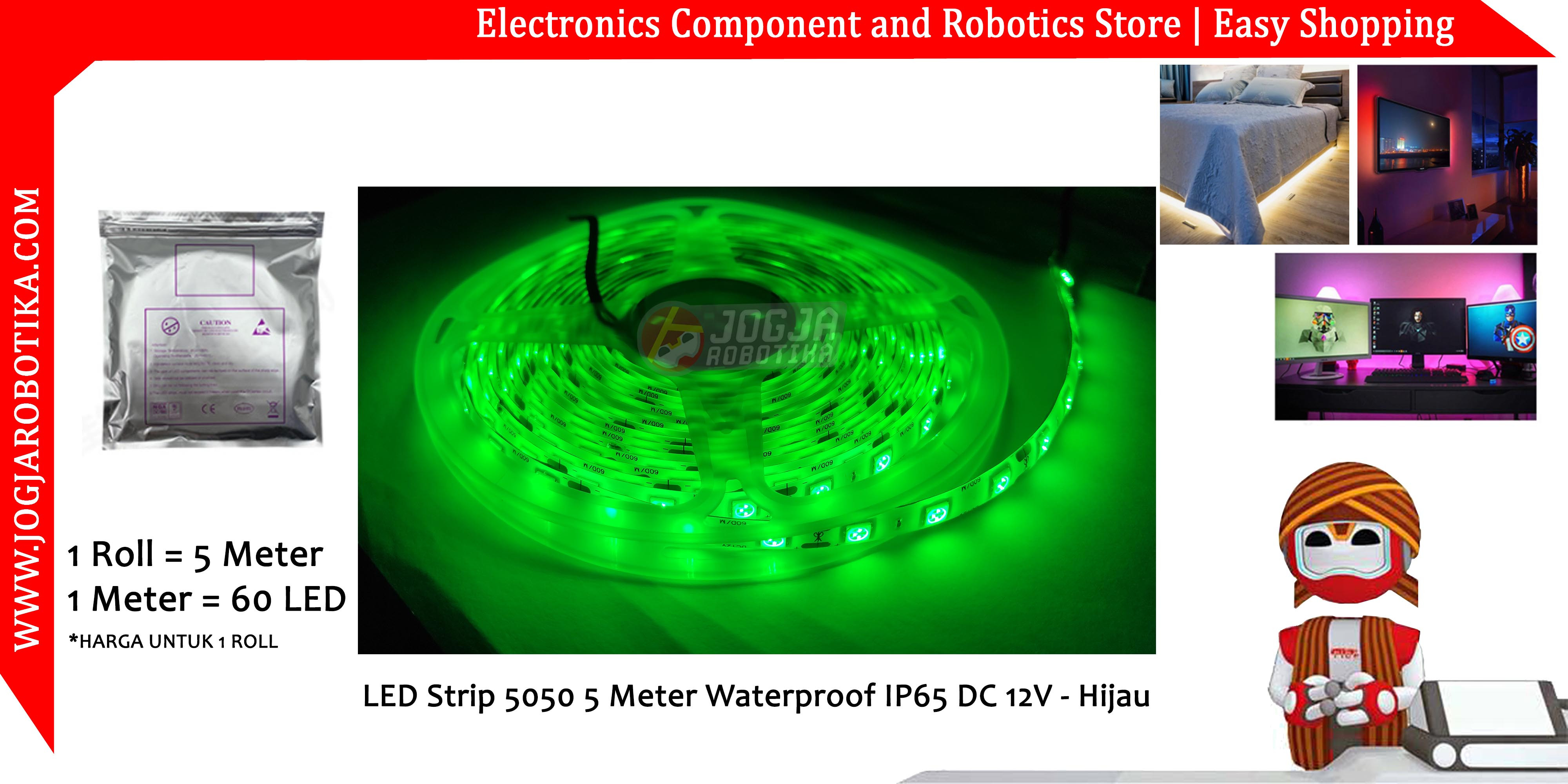 LED Strip Green 5050 5 Meter Waterproof IP65 DC 12V - Hijau