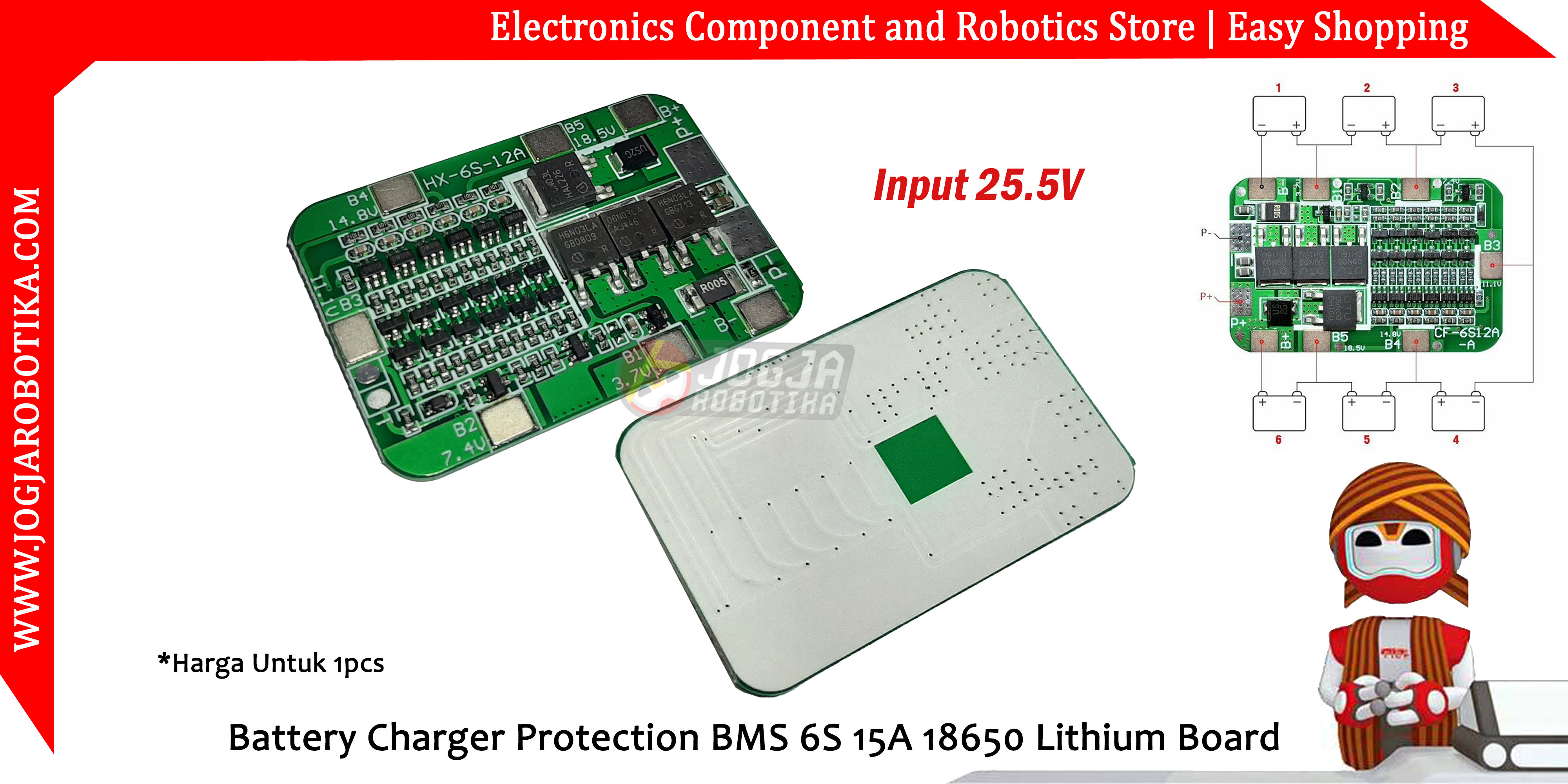 Battery Charger Protection BMS 6S 15A 18650 Lithium Board