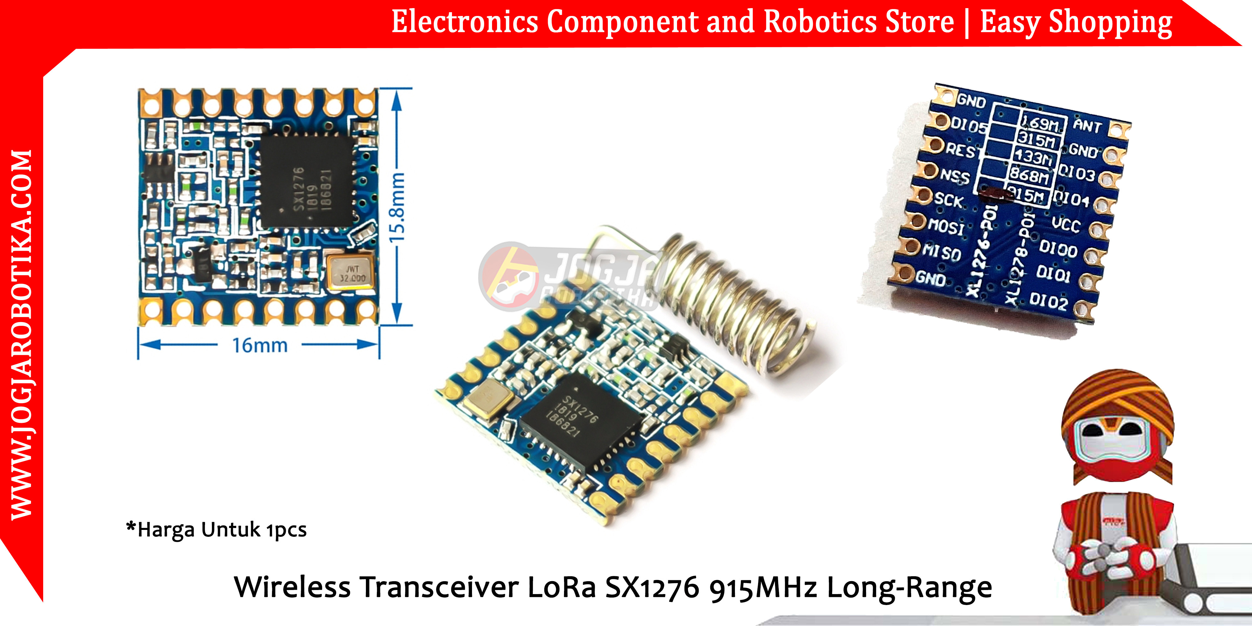 Wireless Transceiver LoRa SX1276 915MHz Long-Range + Antena