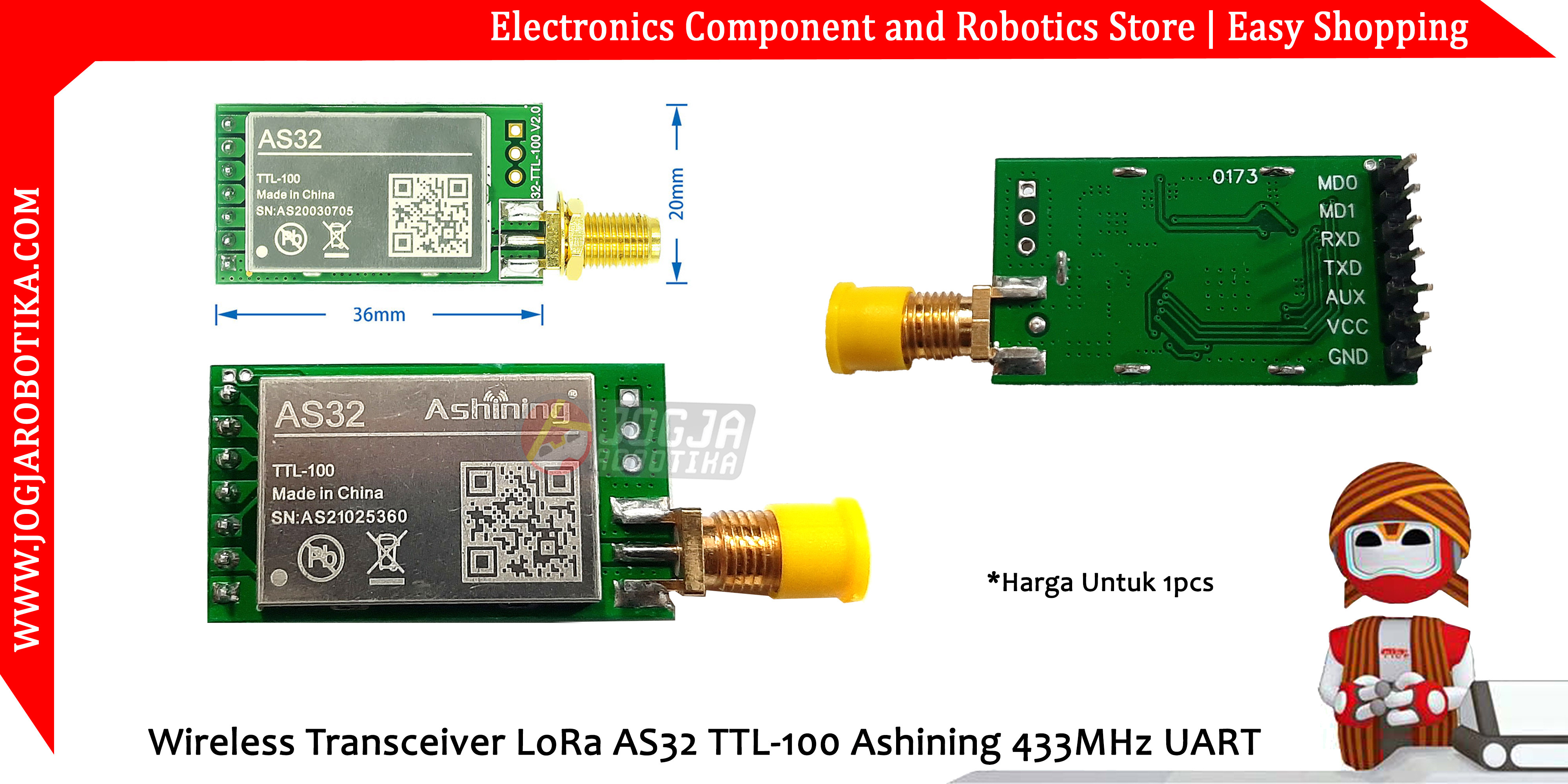 Wireless Transceiver LoRa AS32 TTL-100 Ashining 433MHz UART