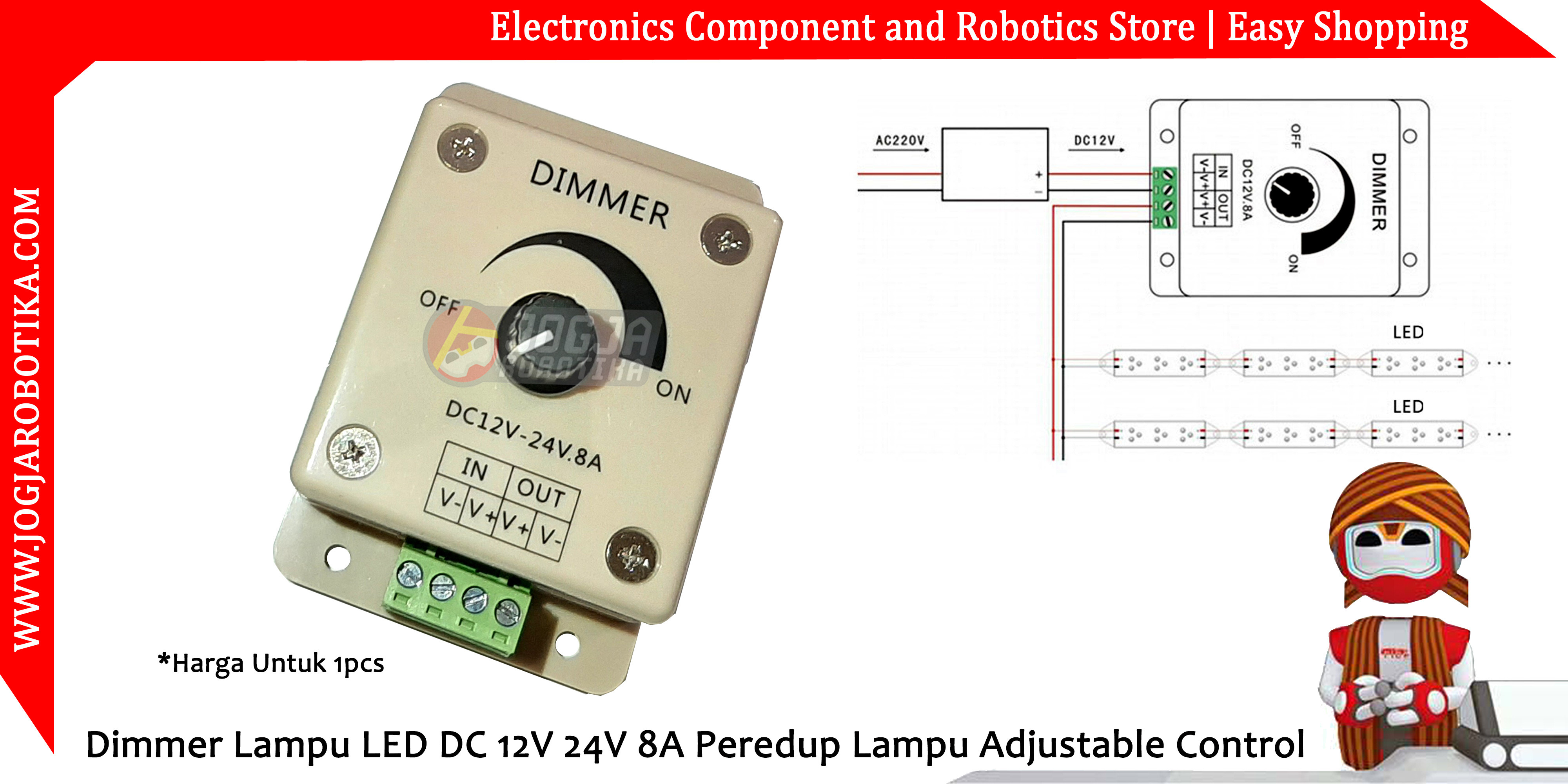 Dimmer Lampu LED DC 12V 24V 8A Peredup Lampu Adjustable Control