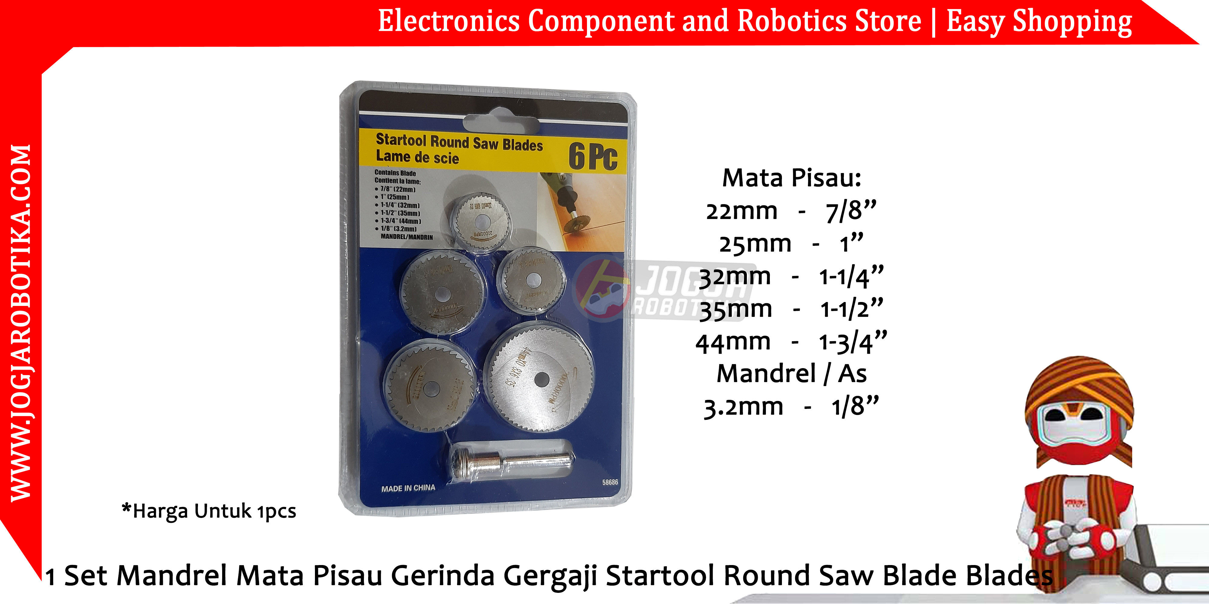 1 Set Mandrel Mata Pisau Gerinda Gergaji Startool Round Saw Blade Blades