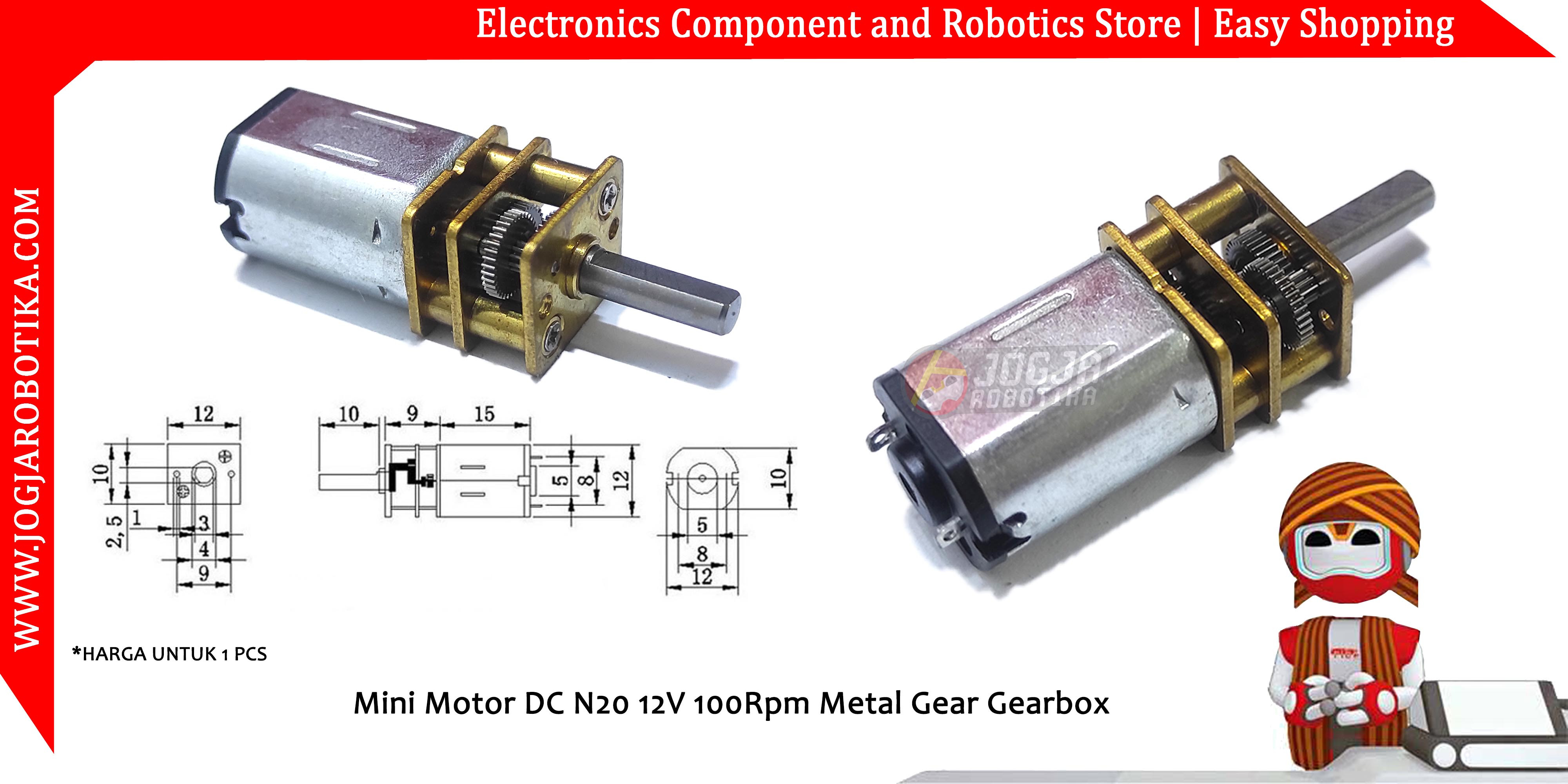 Mini Motor DC N20 12V 100Rpm Metal Gear Gearbox