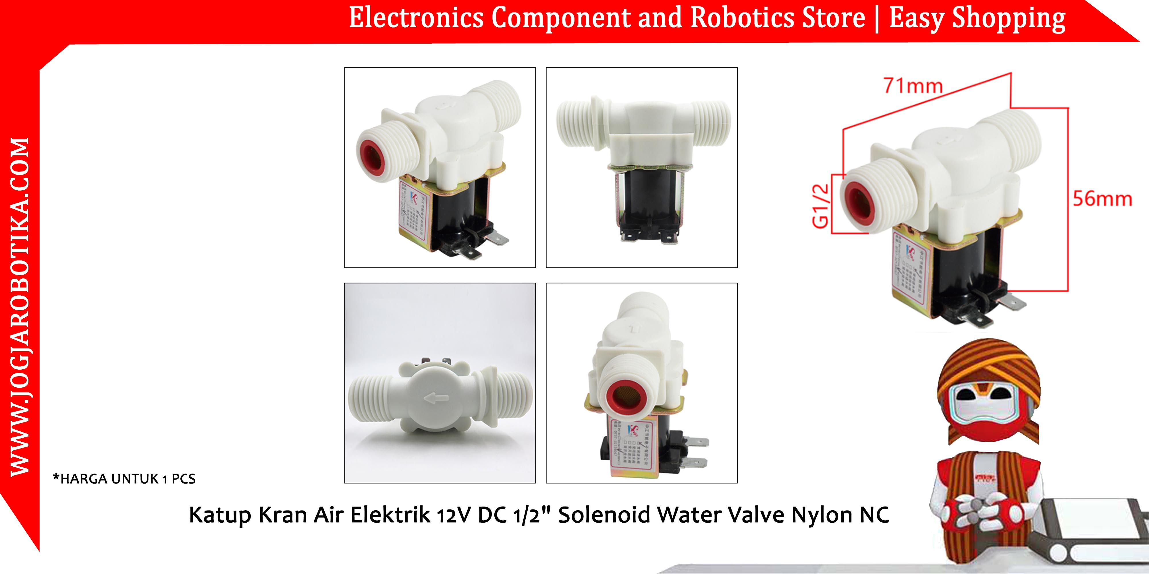 Katup Kran Air Elektrik 12V DC 1/2" Solenoid Water Valve Nylon NC