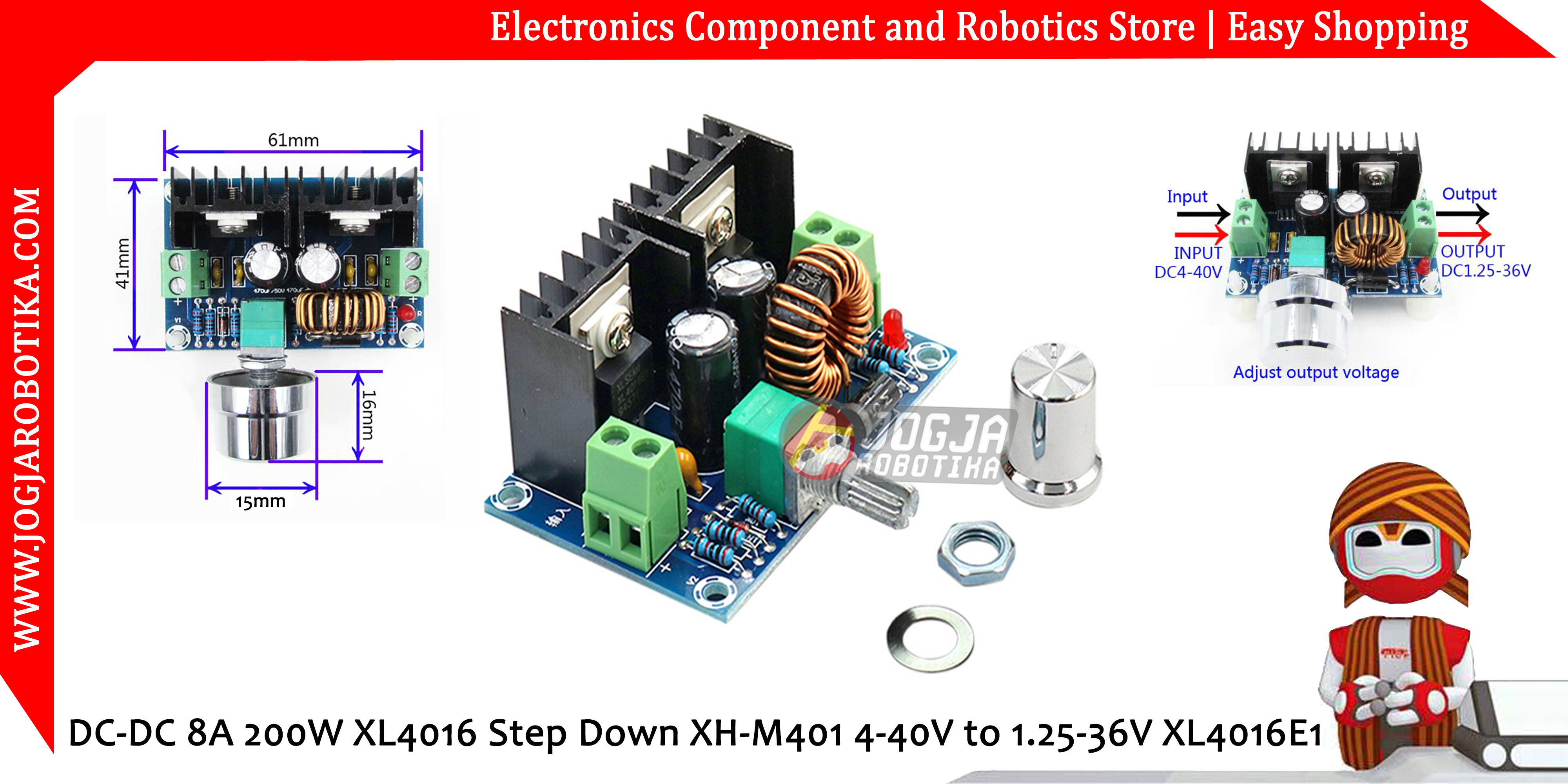 DC-DC 8A 200W XL4016 Step Down XH-M401 4-40V to 1.25-36V XL4016E1
