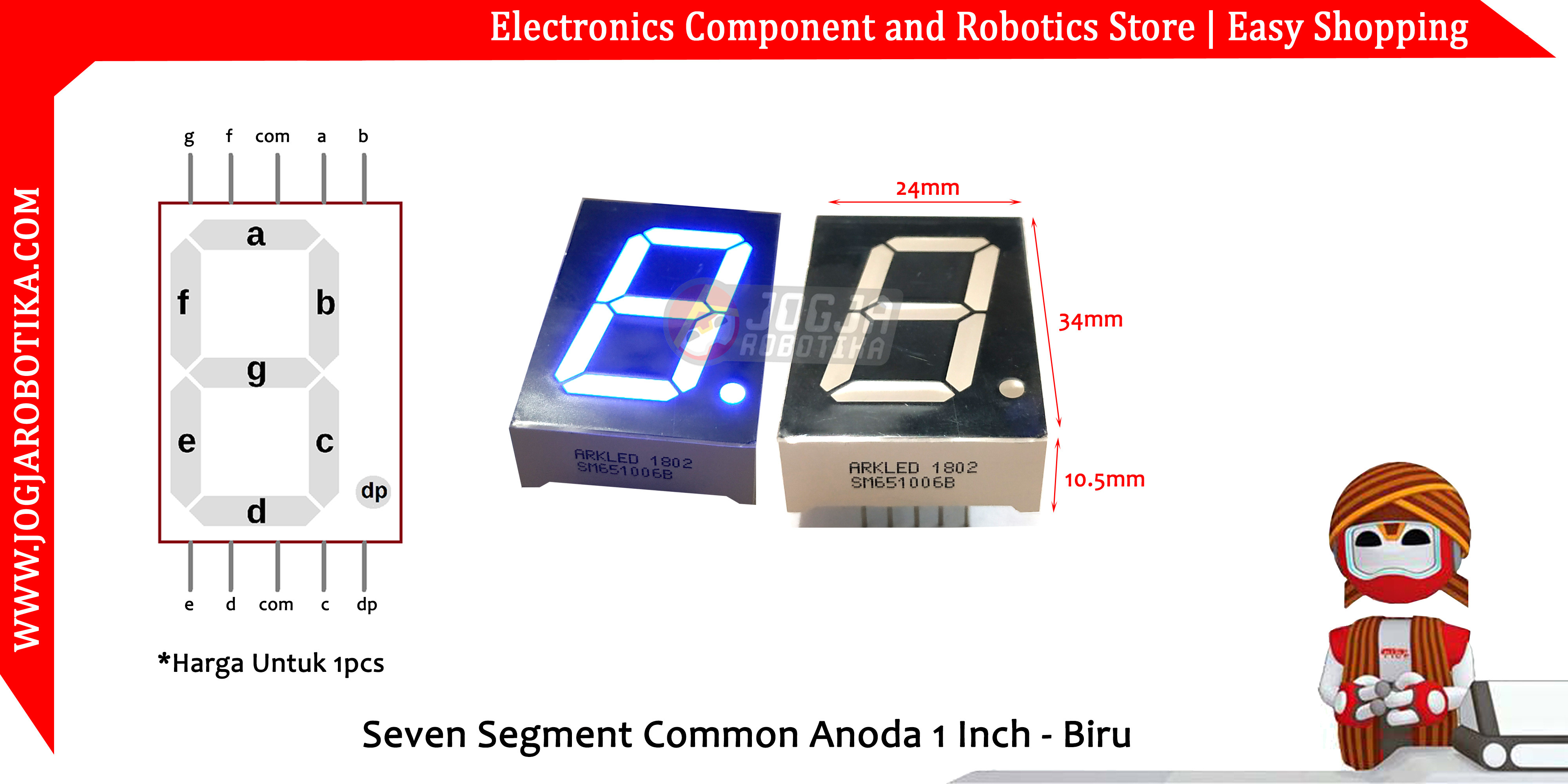 Seven Segment Common Anoda 1 Inch - Biru
