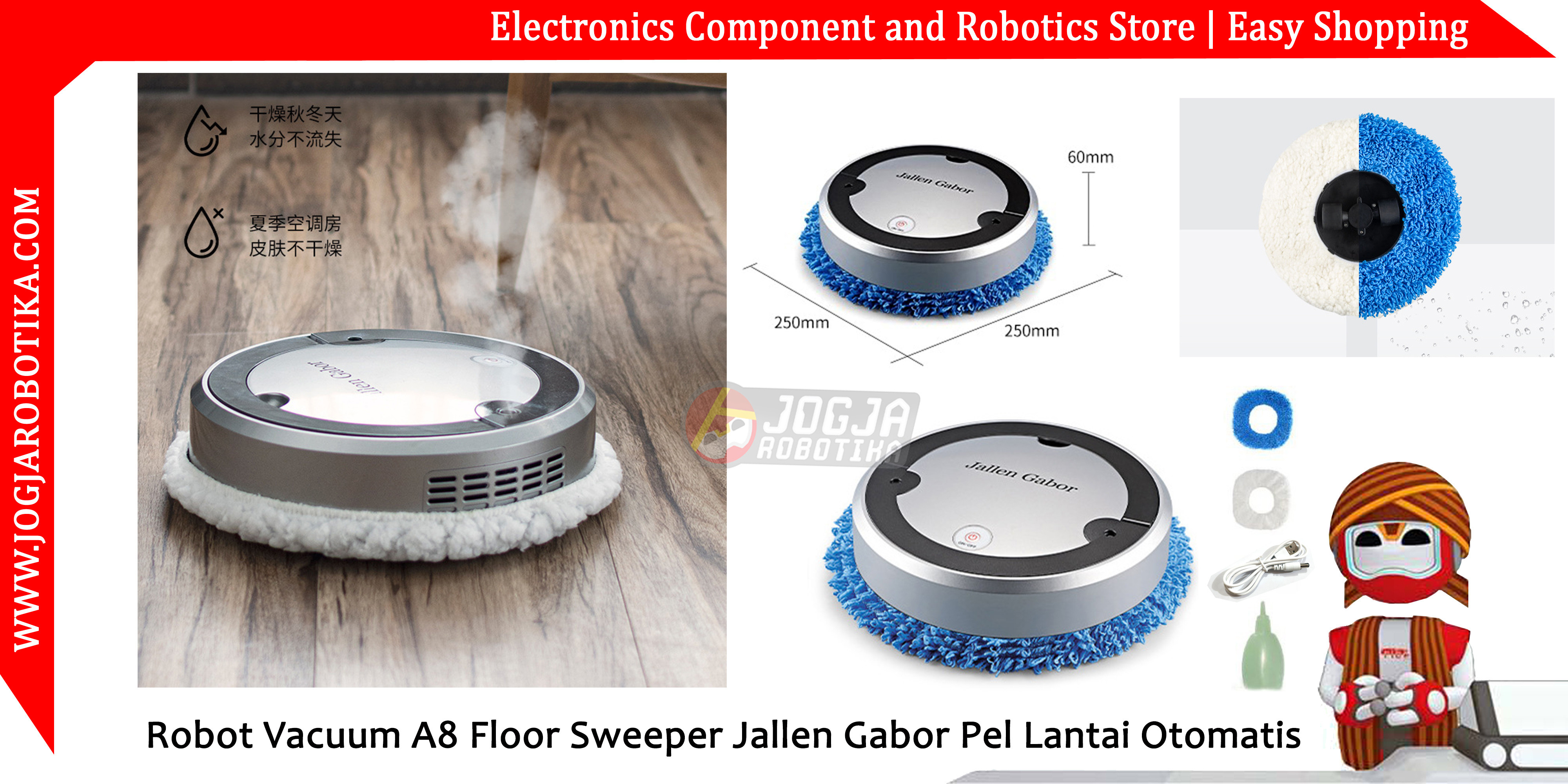 Robot Vacuum A8 Floor Sweeper Jallen Gabor Pel Lantai Otomatis