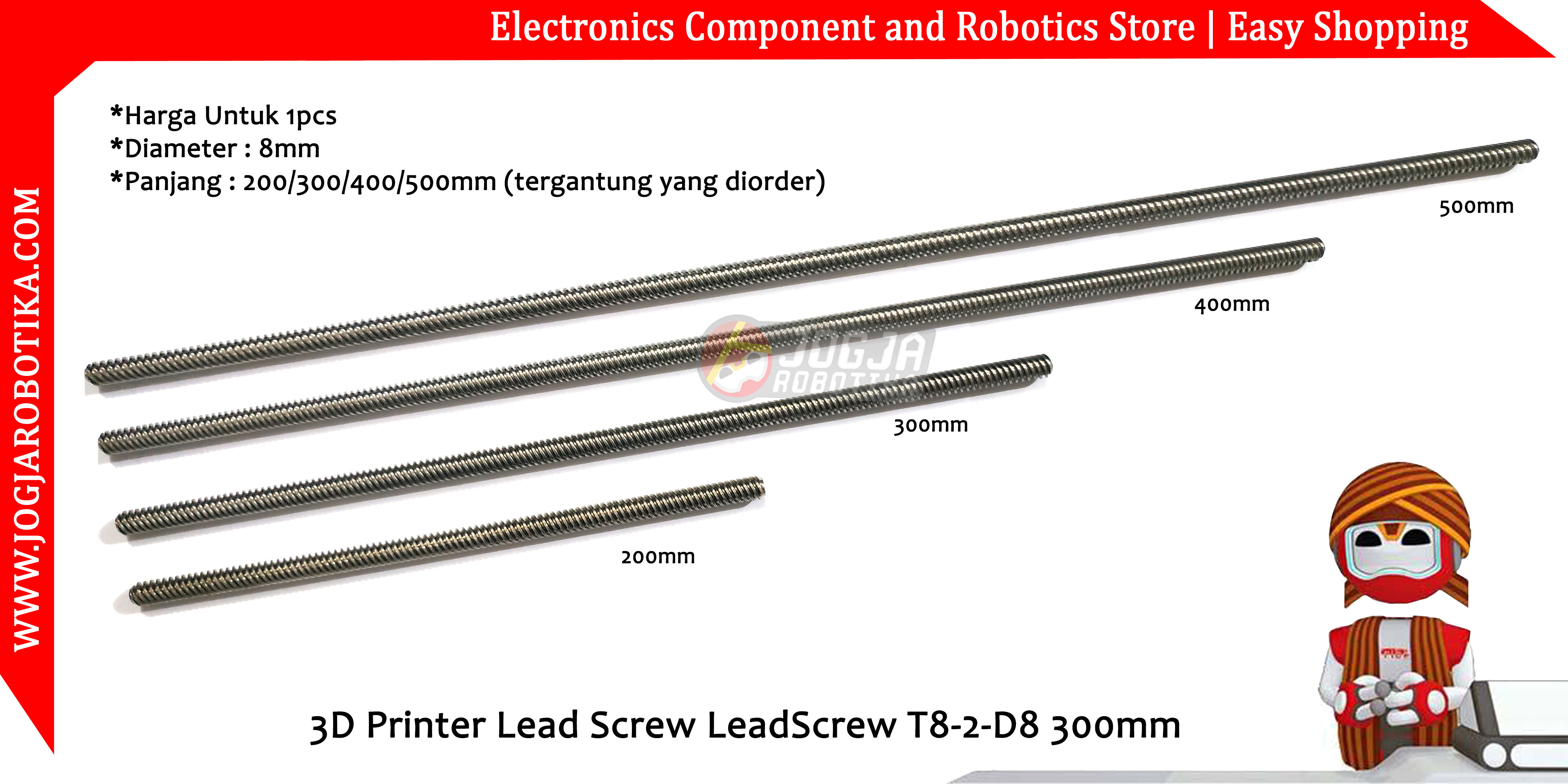 Besi Ulir CNC 3D Printer Lead Screw LeadScrew T8-2-D8 300mm