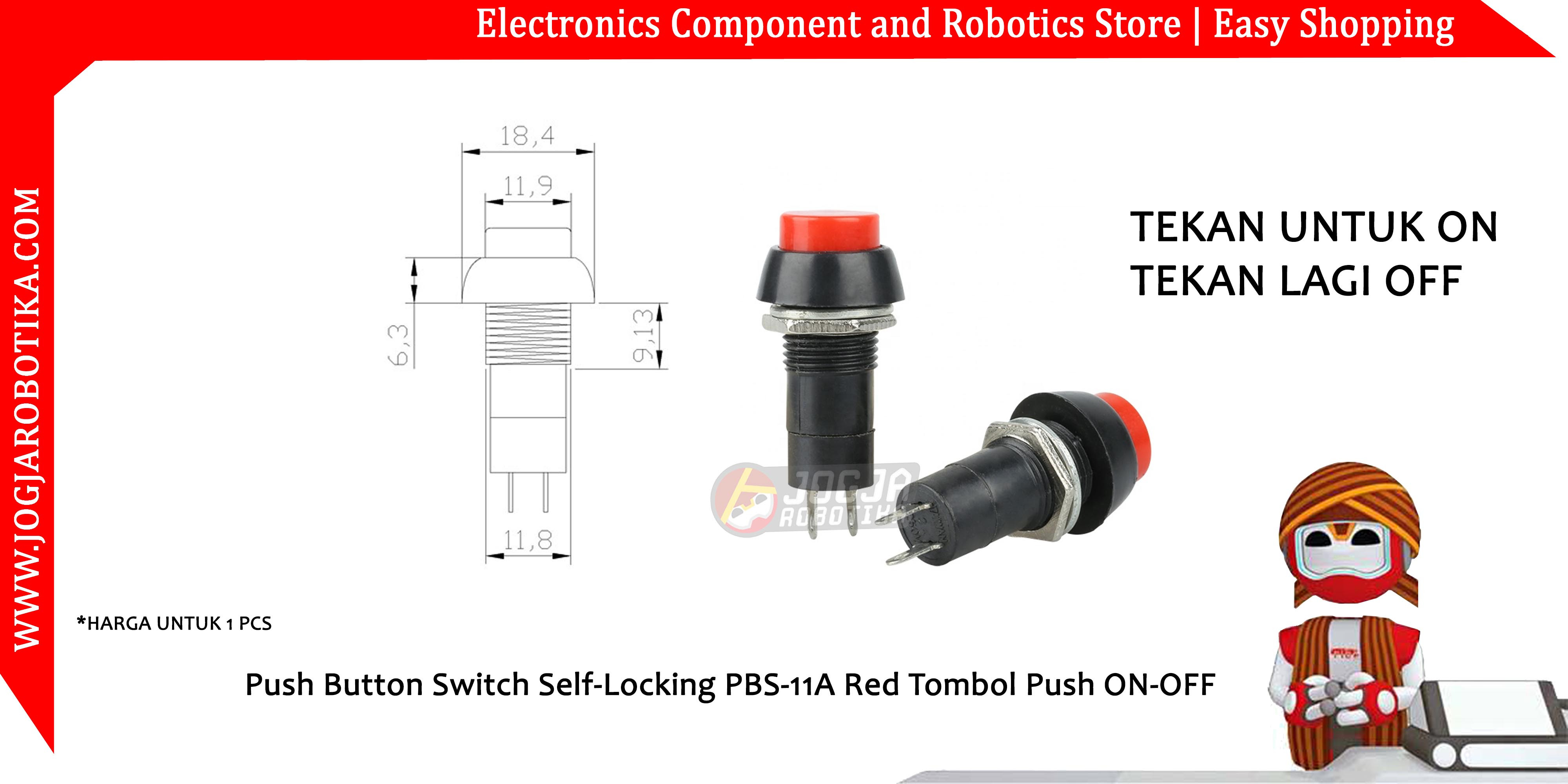 Push Button Switch Self-Locking PBS-11A Red Tombol Push ON-OFF