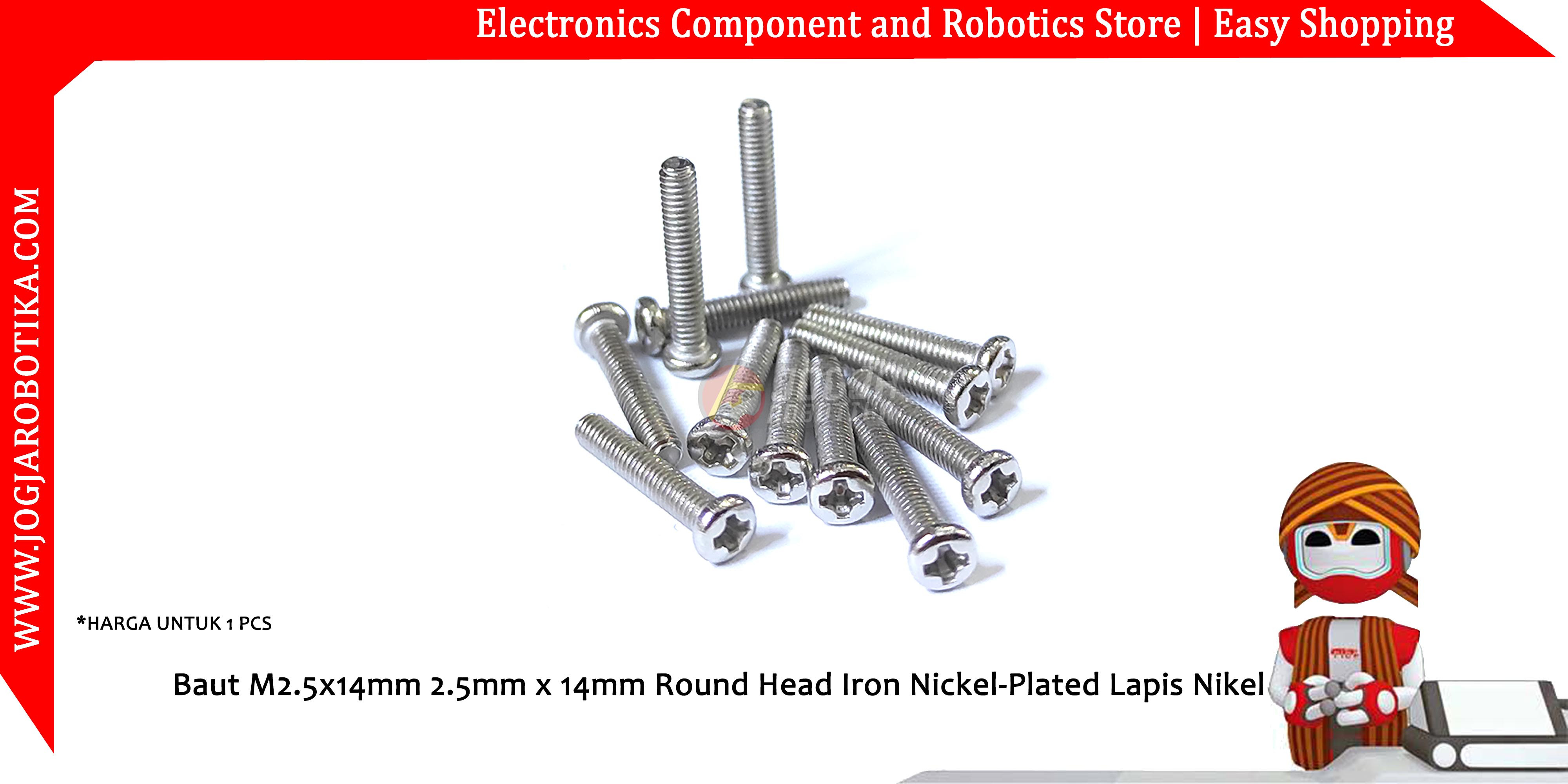 Baut M2.5x14mm 2.5mm x 14mm Round Head Iron Nickel-Plated Lapis Nikel