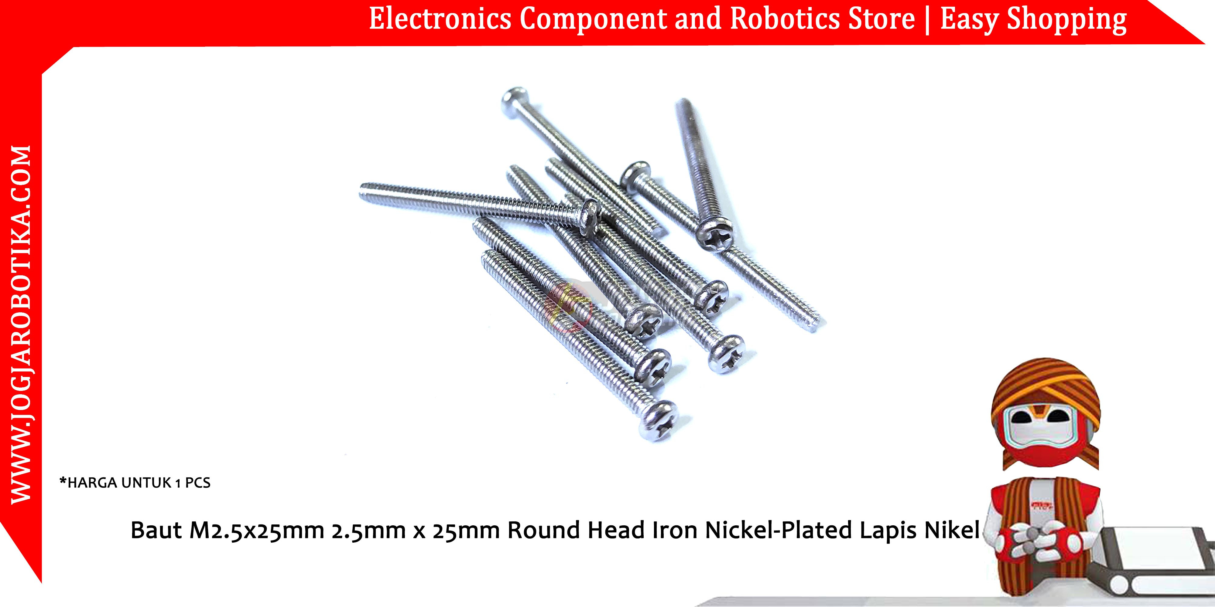 Baut M2.5x25mm 2.5mm x 25mm Round Head Iron Nickel-Plated Lapis Nikel
